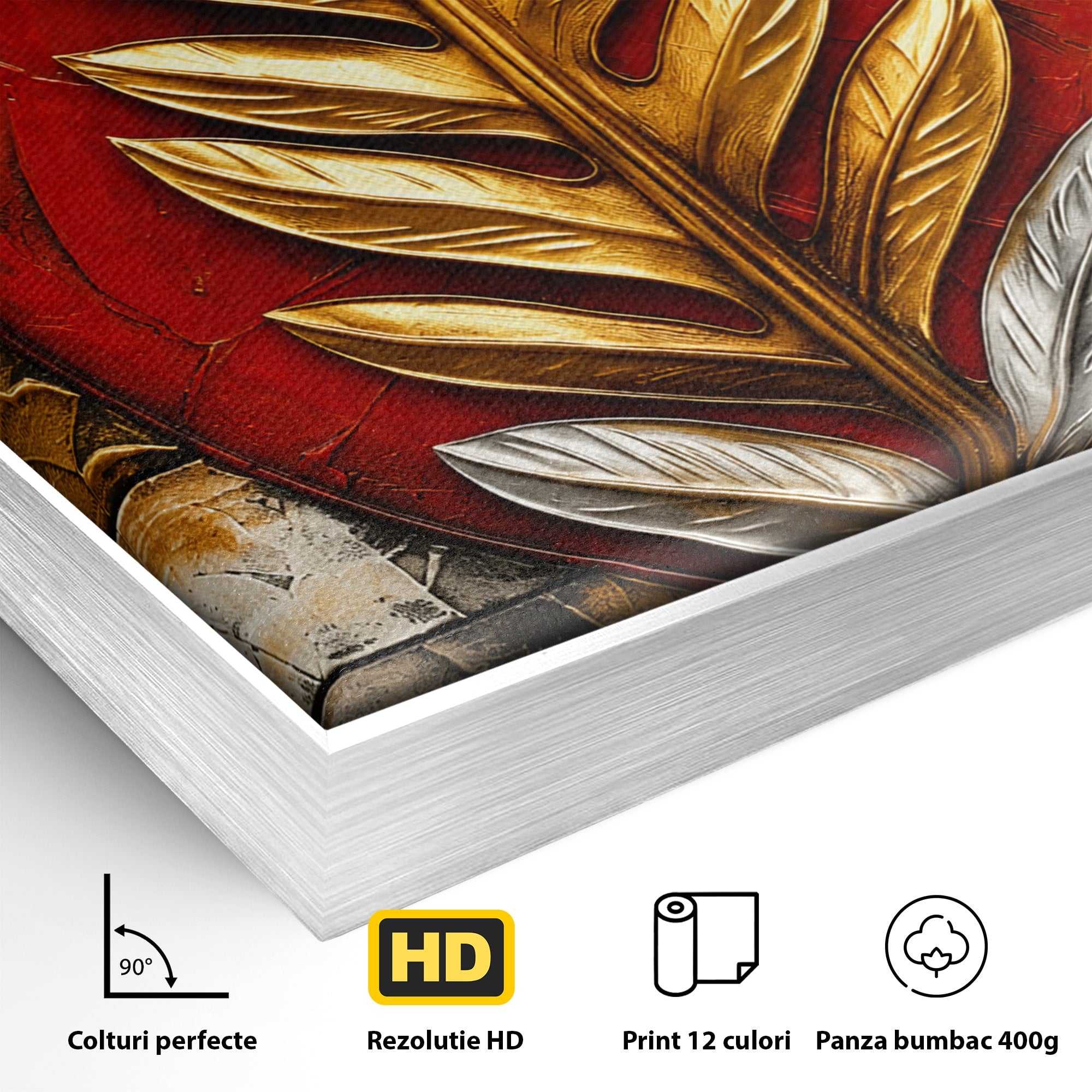Tablou Canvas Premium LuxCanva® A1888, Frunza Aurie Abstracta, Frunza, Abstract, Arta Moderna, Living, Birou, Culori Vibrante