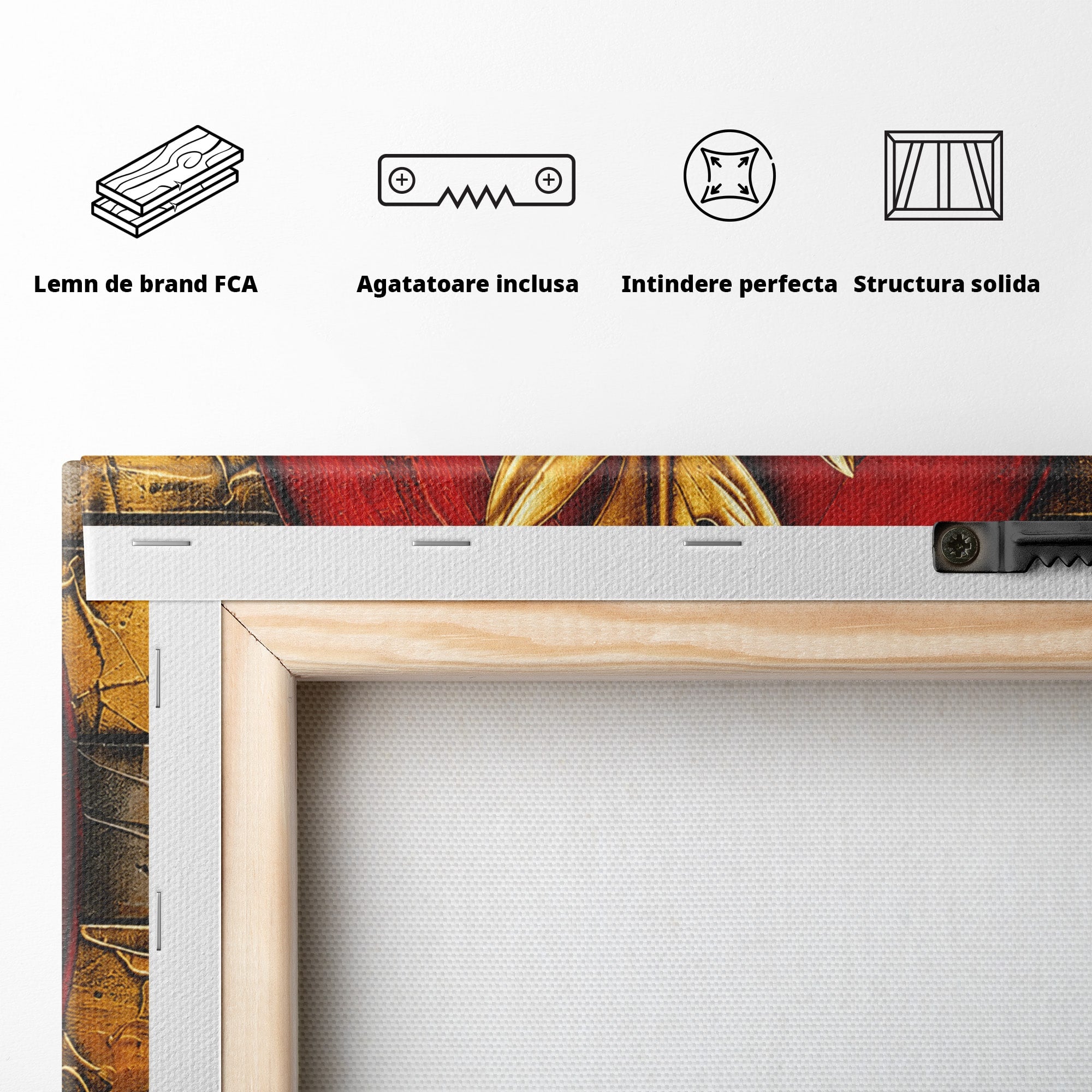 Tablou Canvas Premium LuxCanva® A1888, Frunza Aurie Abstracta, Frunza, Abstract, Arta Moderna, Living, Birou, Culori Vibrante