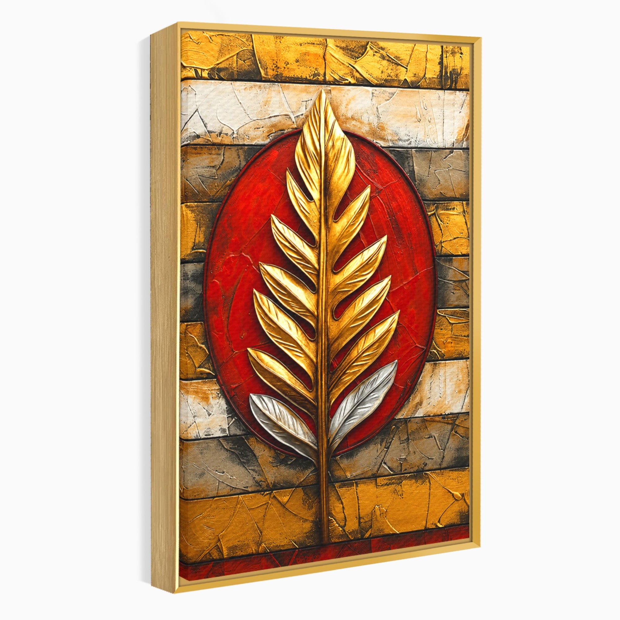 Tablou Canvas Premium LuxCanva® A1888, Frunza Aurie Abstracta, Frunza, Abstract, Arta Moderna, Living, Birou, Culori Vibrante
