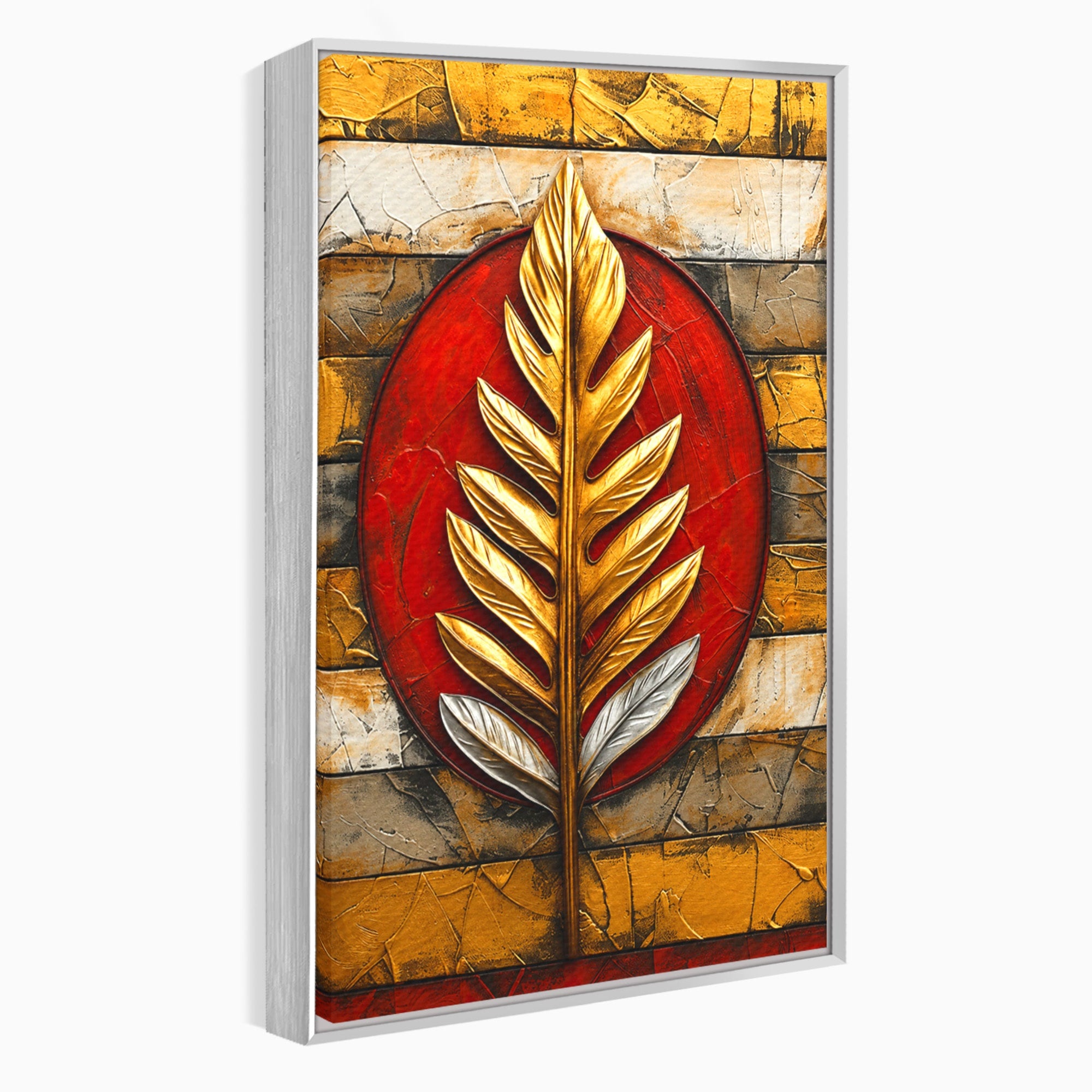 Tablou Canvas Premium LuxCanva® A1888, Frunza Aurie Abstracta, Frunza, Abstract, Arta Moderna, Living, Birou, Culori Vibrante