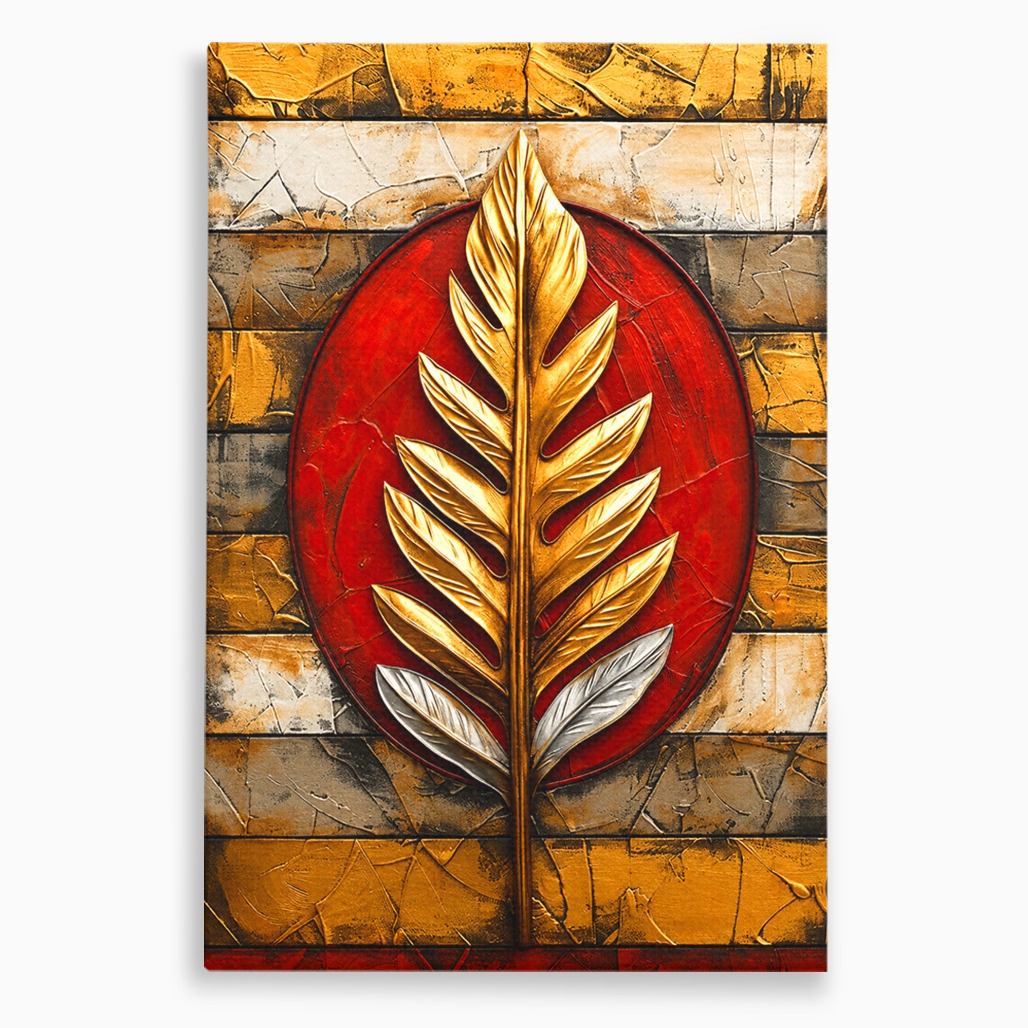Tablou Canvas Premium LuxCanva® A1888, Frunza Aurie Abstracta, Frunza, Abstract, Arta Moderna, Living, Birou, Culori Vibrante