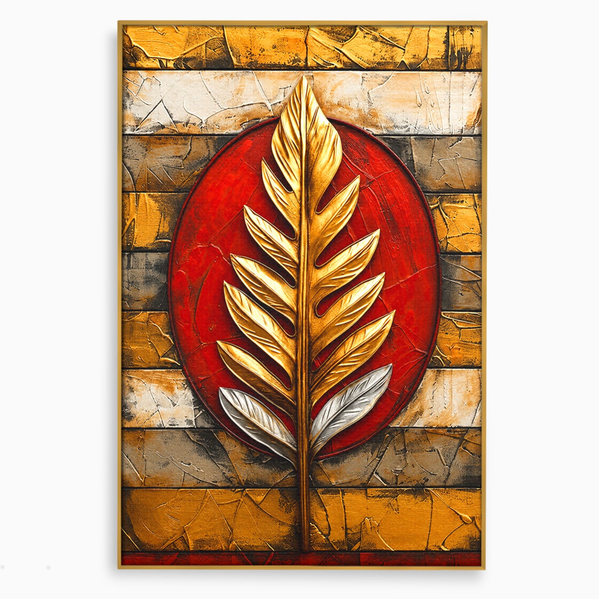 Tablou Canvas Premium LuxCanva® A1888, Frunza Aurie Abstracta, Frunza, Abstract, Arta Moderna, Living, Birou, Culori Vibrante