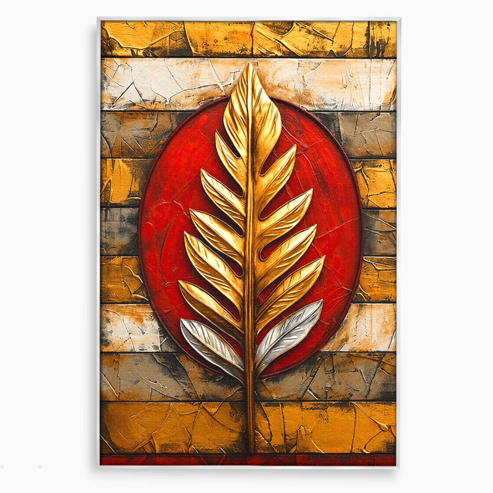 Tablou Canvas Premium LuxCanva® A1888, Frunza Aurie Abstracta, Frunza, Abstract, Arta Moderna, Living, Birou, Culori Vibrante