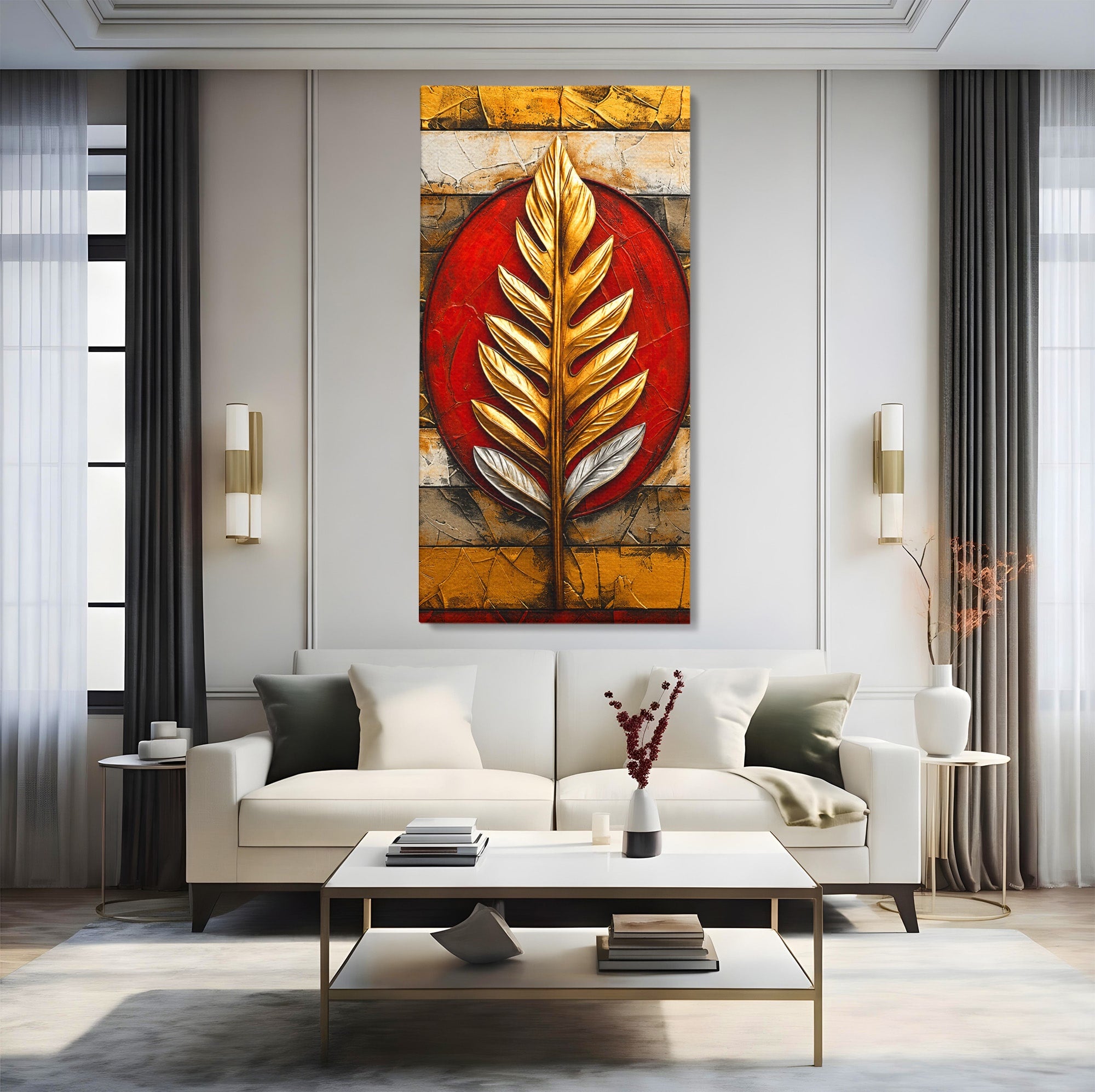 Tablou Canvas Premium LuxCanva® A1888, Frunza Aurie Abstracta, Frunza, Abstract, Arta Moderna, Living, Birou, Culori Vibrante