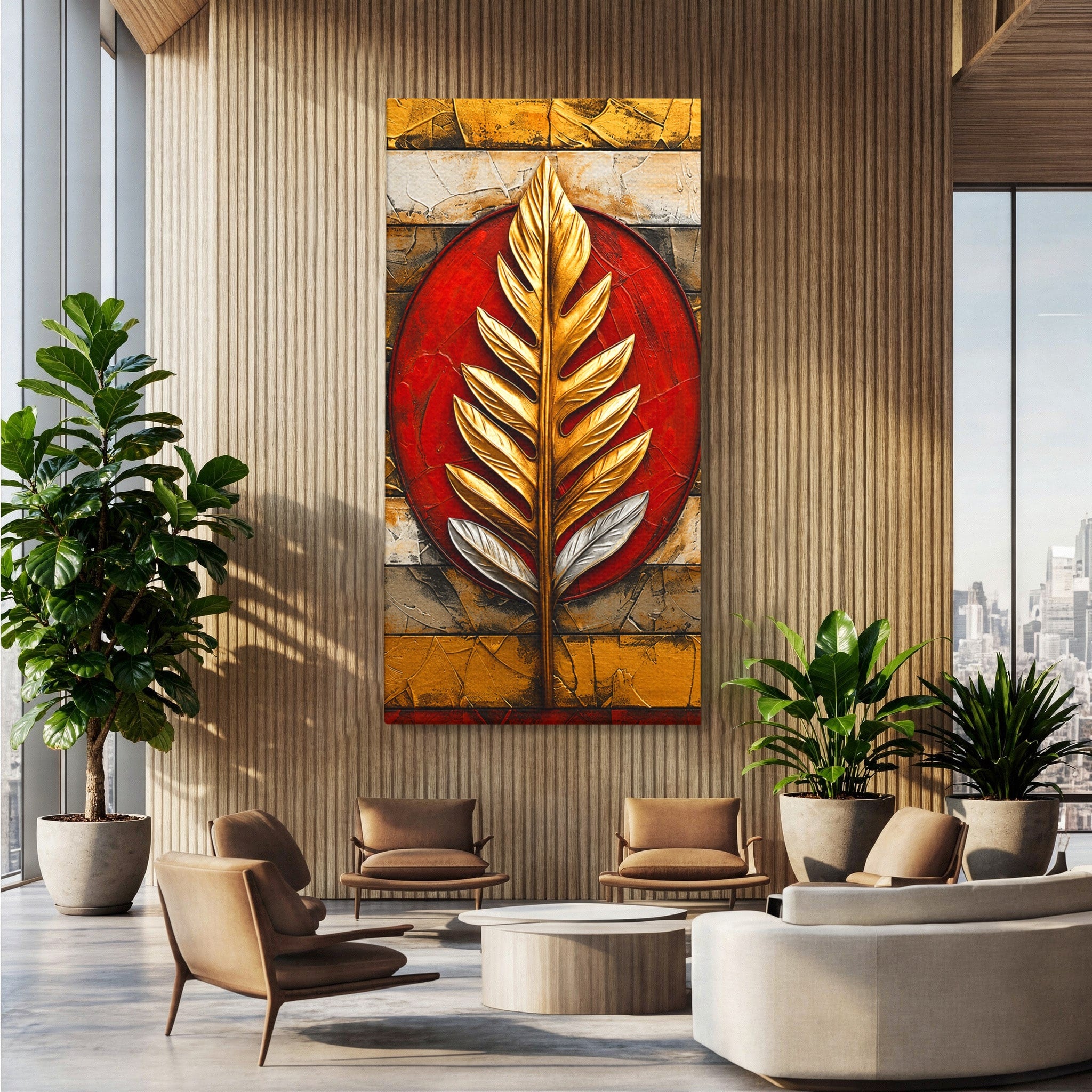 Tablou Canvas Premium LuxCanva® A1888, Frunza Aurie Abstracta, Frunza, Abstract, Arta Moderna, Living, Birou, Culori Vibrante