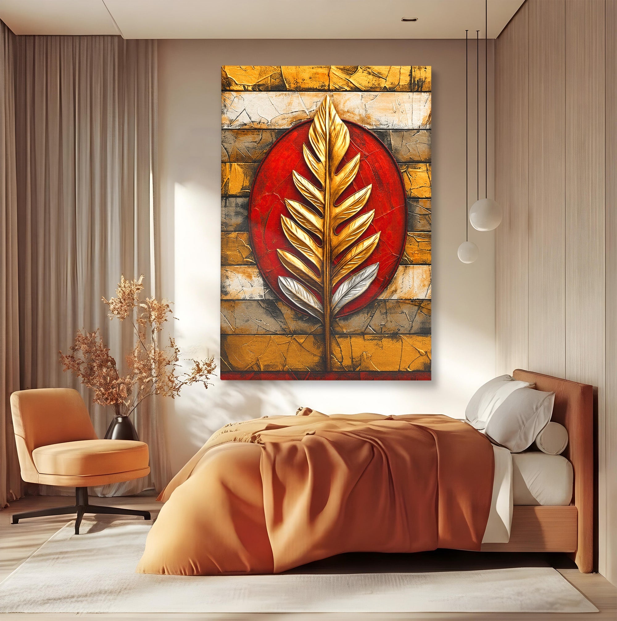 Tablou Canvas Premium LuxCanva® A1888, Frunza Aurie Abstracta, Frunza, Abstract, Arta Moderna, Living, Birou, Culori Vibrante