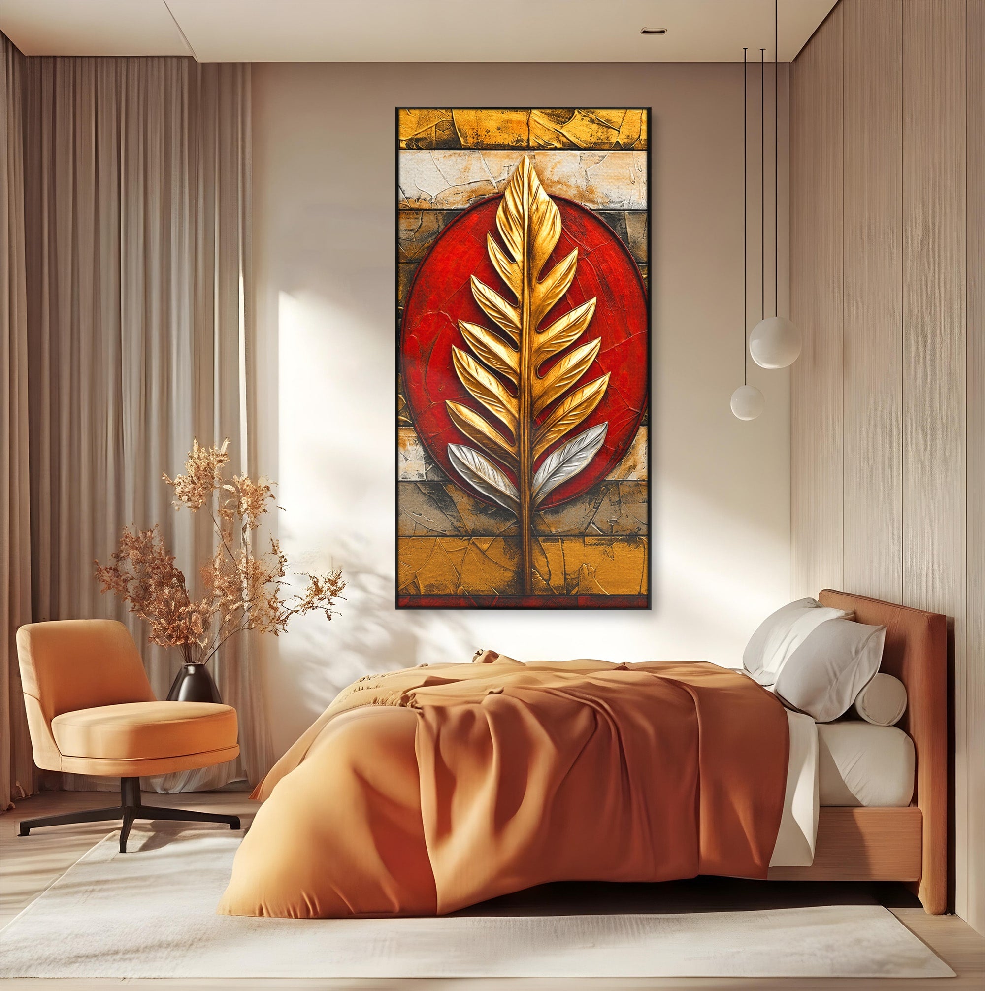 Tablou Canvas Premium LuxCanva® A1888, Frunza Aurie Abstracta, Frunza, Abstract, Arta Moderna, Living, Birou, Culori Vibrante