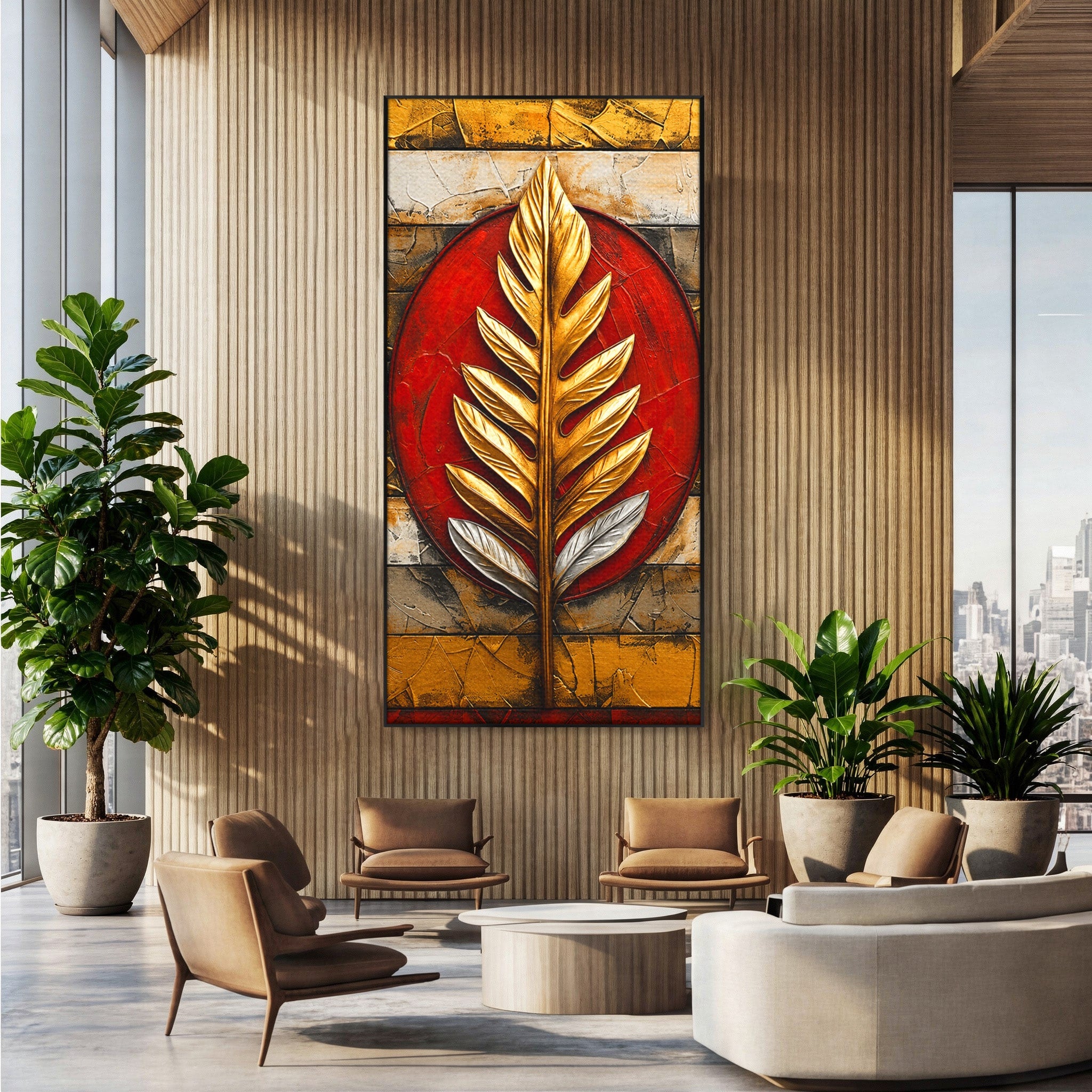 Tablou Canvas Premium LuxCanva® A1888, Frunza Aurie Abstracta, Frunza, Abstract, Arta Moderna, Living, Birou, Culori Vibrante