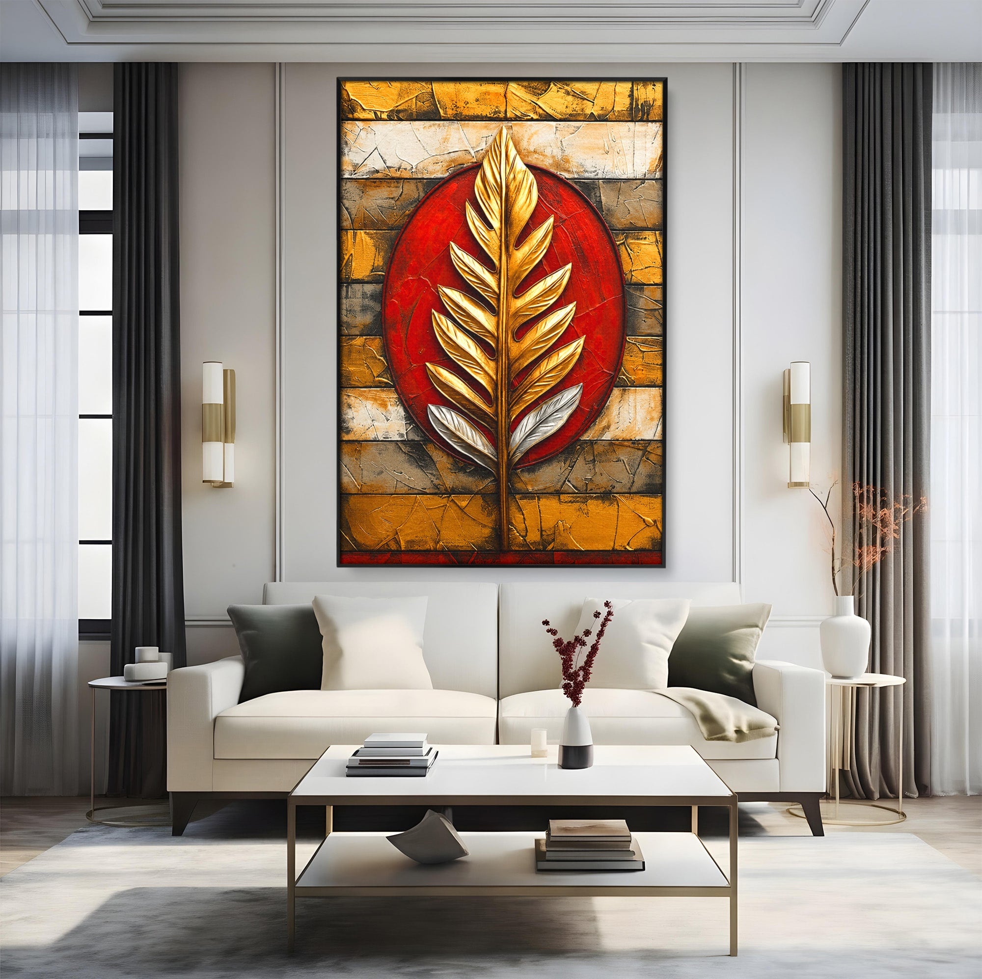 Tablou Canvas Premium LuxCanva® A1888, Frunza Aurie Abstracta, Frunza, Abstract, Arta Moderna, Living, Birou, Culori Vibrante