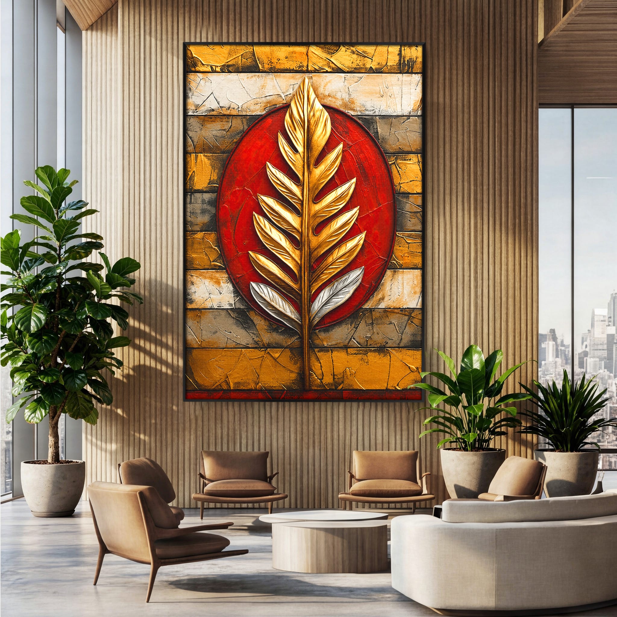 Tablou Canvas Premium LuxCanva® A1888, Frunza Aurie Abstracta, Frunza, Abstract, Arta Moderna, Living, Birou, Culori Vibrante