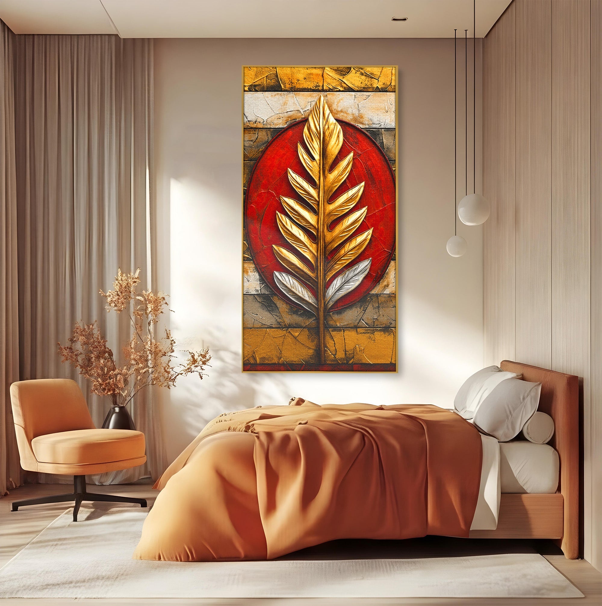 Tablou Canvas Premium LuxCanva® A1888, Frunza Aurie Abstracta, Frunza, Abstract, Arta Moderna, Living, Birou, Culori Vibrante