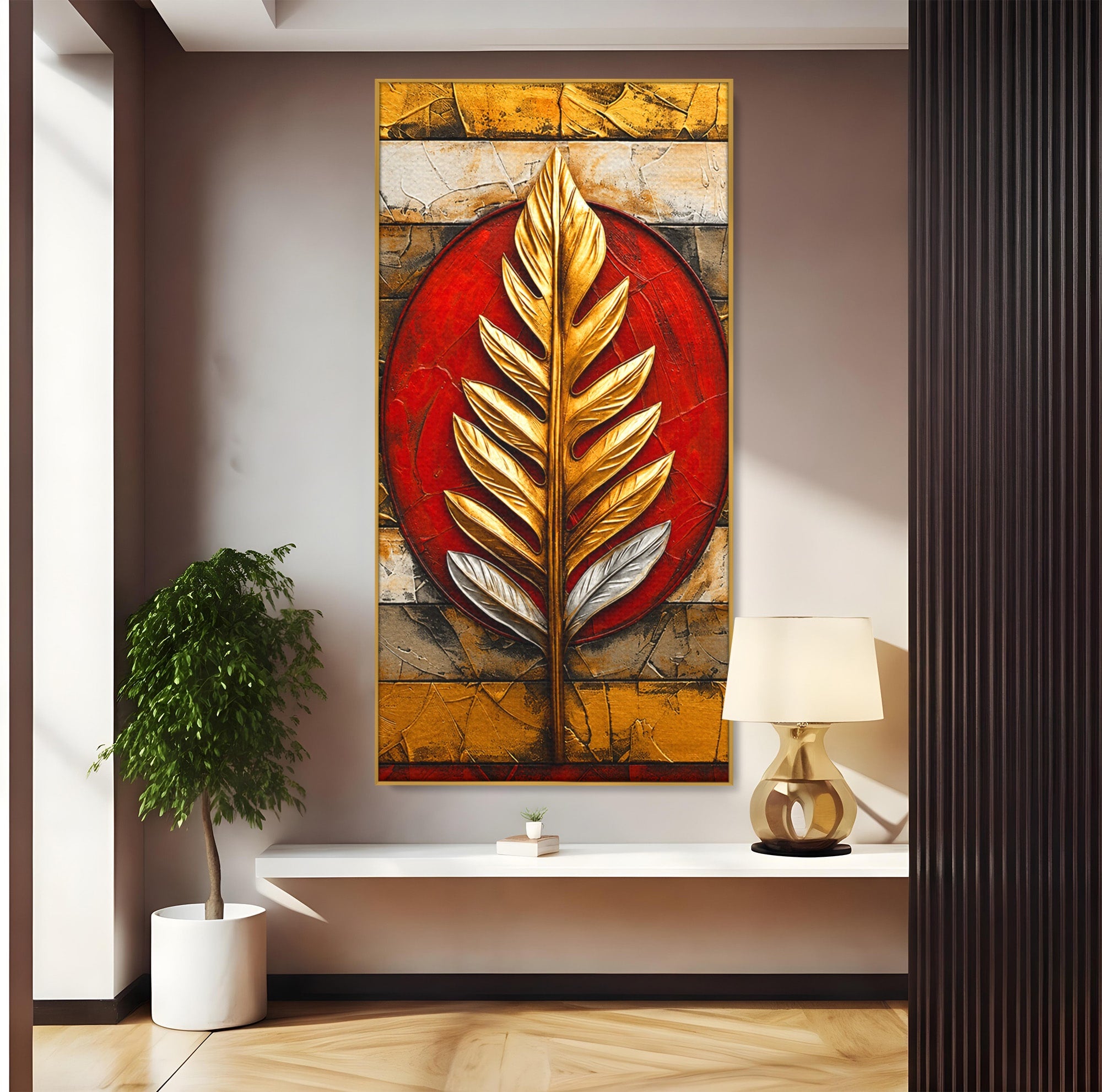 Tablou Canvas Premium LuxCanva® A1888, Frunza Aurie Abstracta, Frunza, Abstract, Arta Moderna, Living, Birou, Culori Vibrante