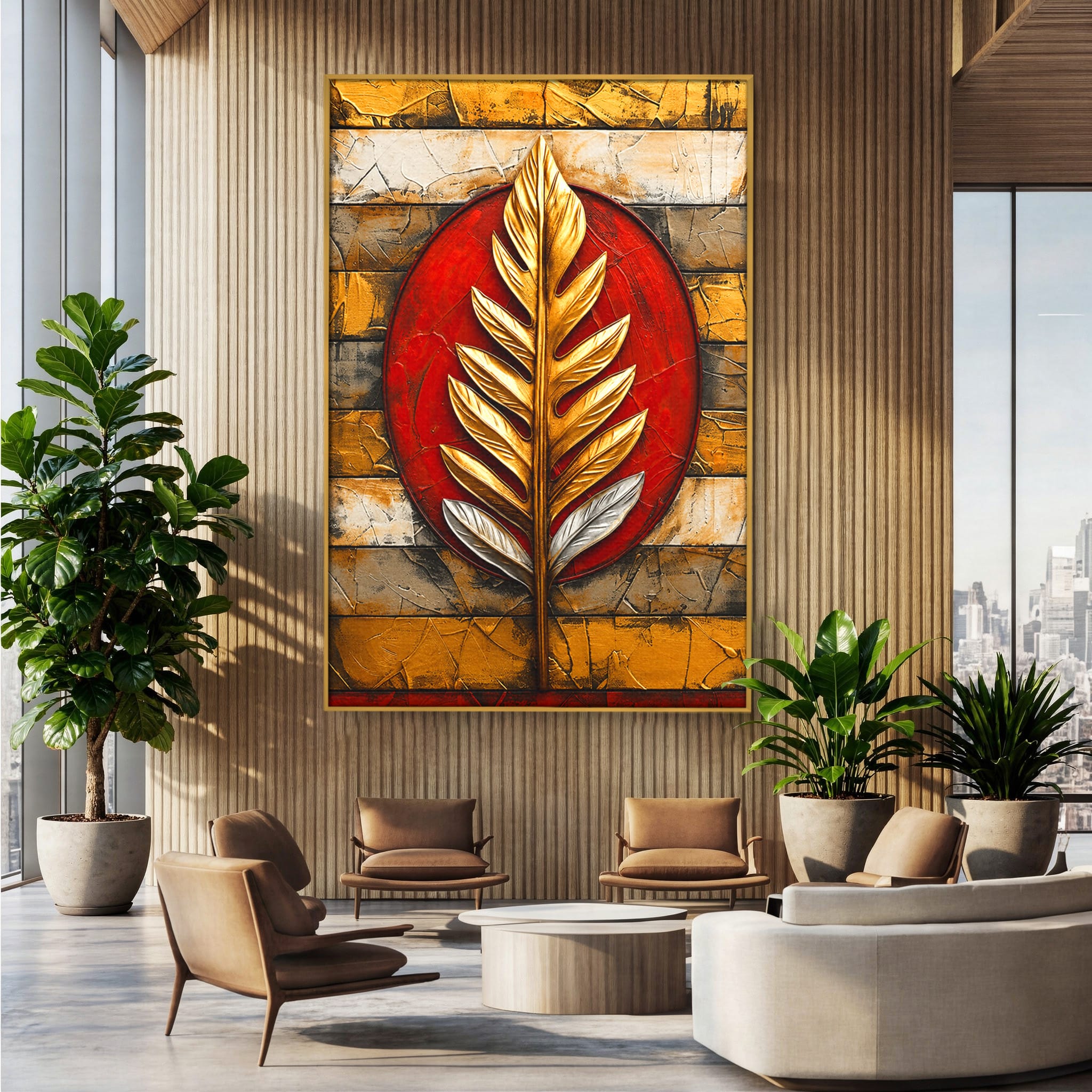 Tablou Canvas Premium LuxCanva® A1888, Frunza Aurie Abstracta, Frunza, Abstract, Arta Moderna, Living, Birou, Culori Vibrante