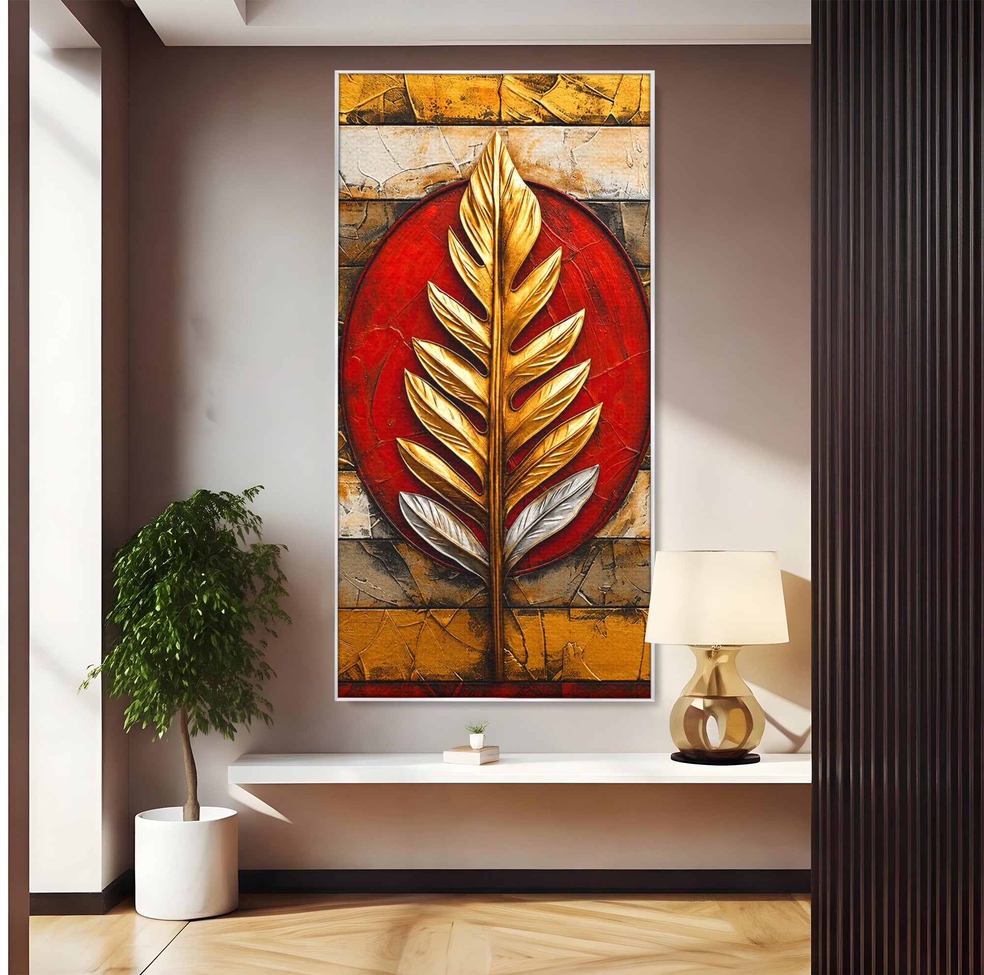 Tablou Canvas Premium LuxCanva® A1888, Frunza Aurie Abstracta, Frunza, Abstract, Arta Moderna, Living, Birou, Culori Vibrante