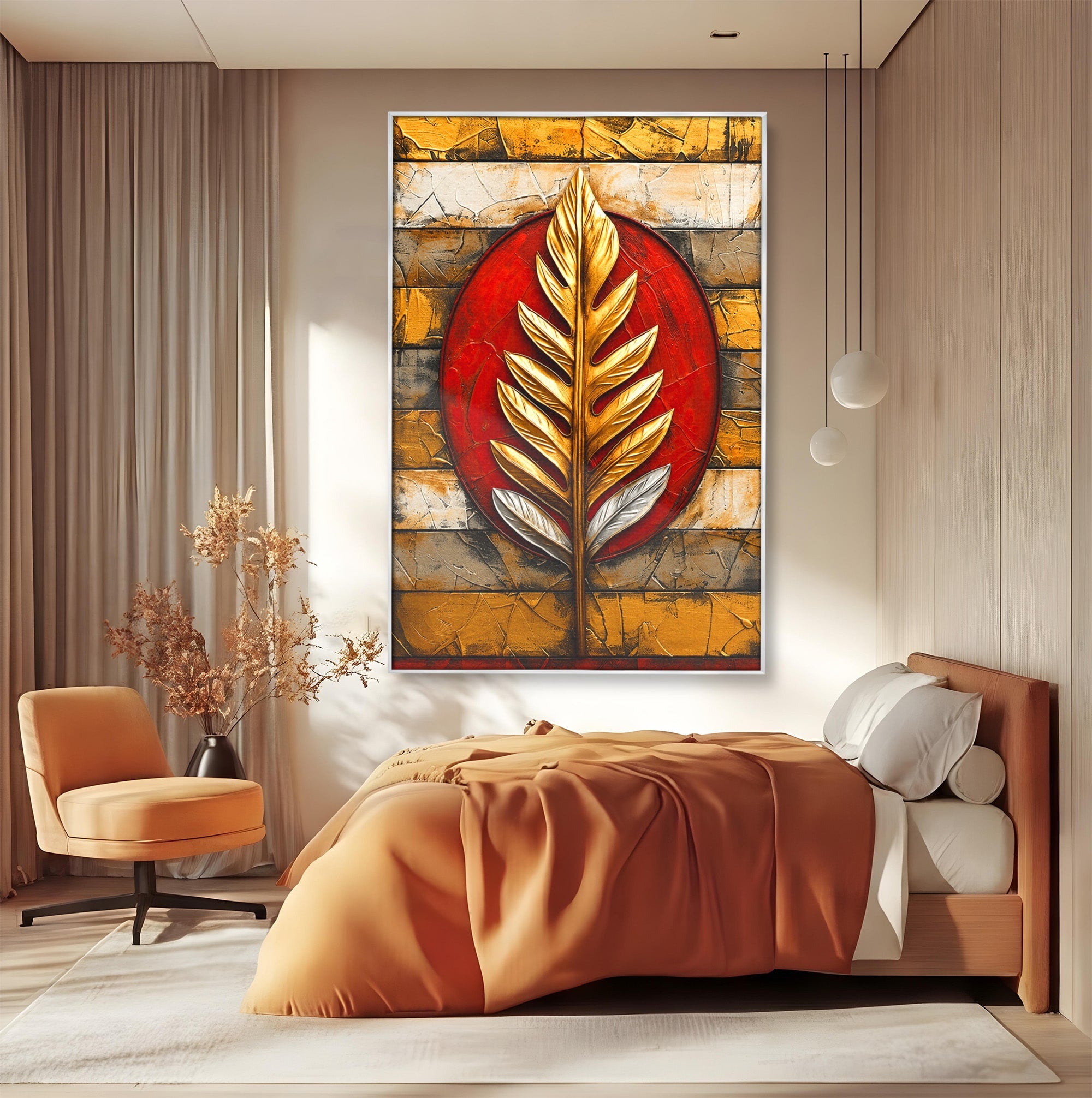 Tablou Canvas Premium LuxCanva® A1888, Frunza Aurie Abstracta, Frunza, Abstract, Arta Moderna, Living, Birou, Culori Vibrante