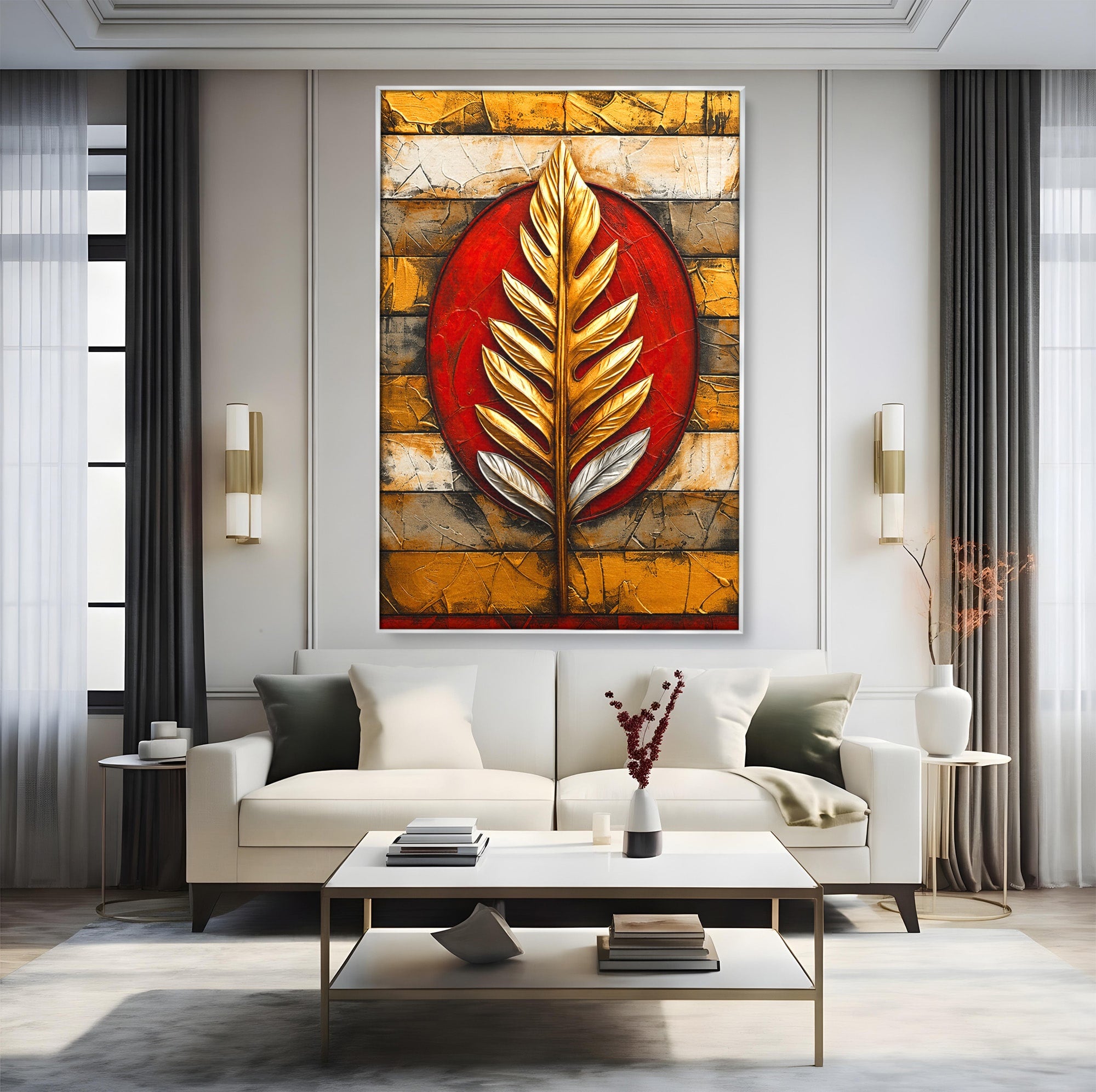 Tablou Canvas Premium LuxCanva® A1888, Frunza Aurie Abstracta, Frunza, Abstract, Arta Moderna, Living, Birou, Culori Vibrante