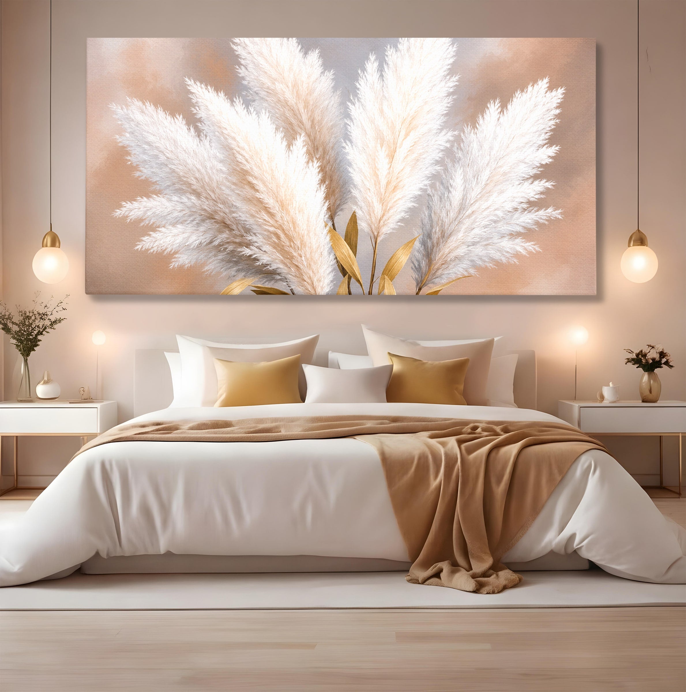 Tablou Canvas Premium LuxCanva® A1889, Pene De Pampas, Pene, Pampas, Natura, Eleganta, Living, Dormitor, Culori Vibrante