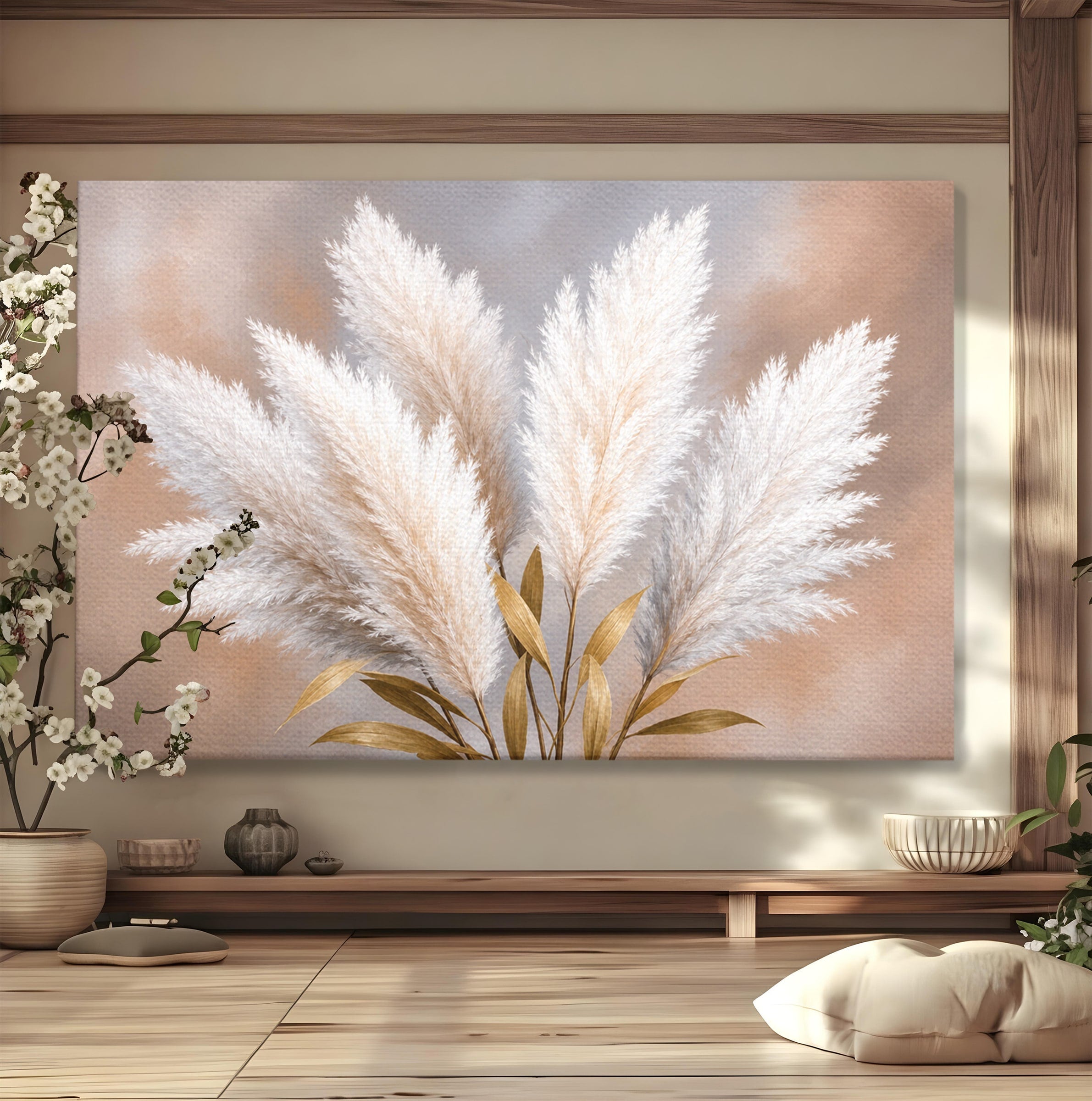 Tablou Canvas Premium LuxCanva® A1889, Pene De Pampas, Pene, Pampas, Natura, Eleganta, Living, Dormitor, Culori Vibrante