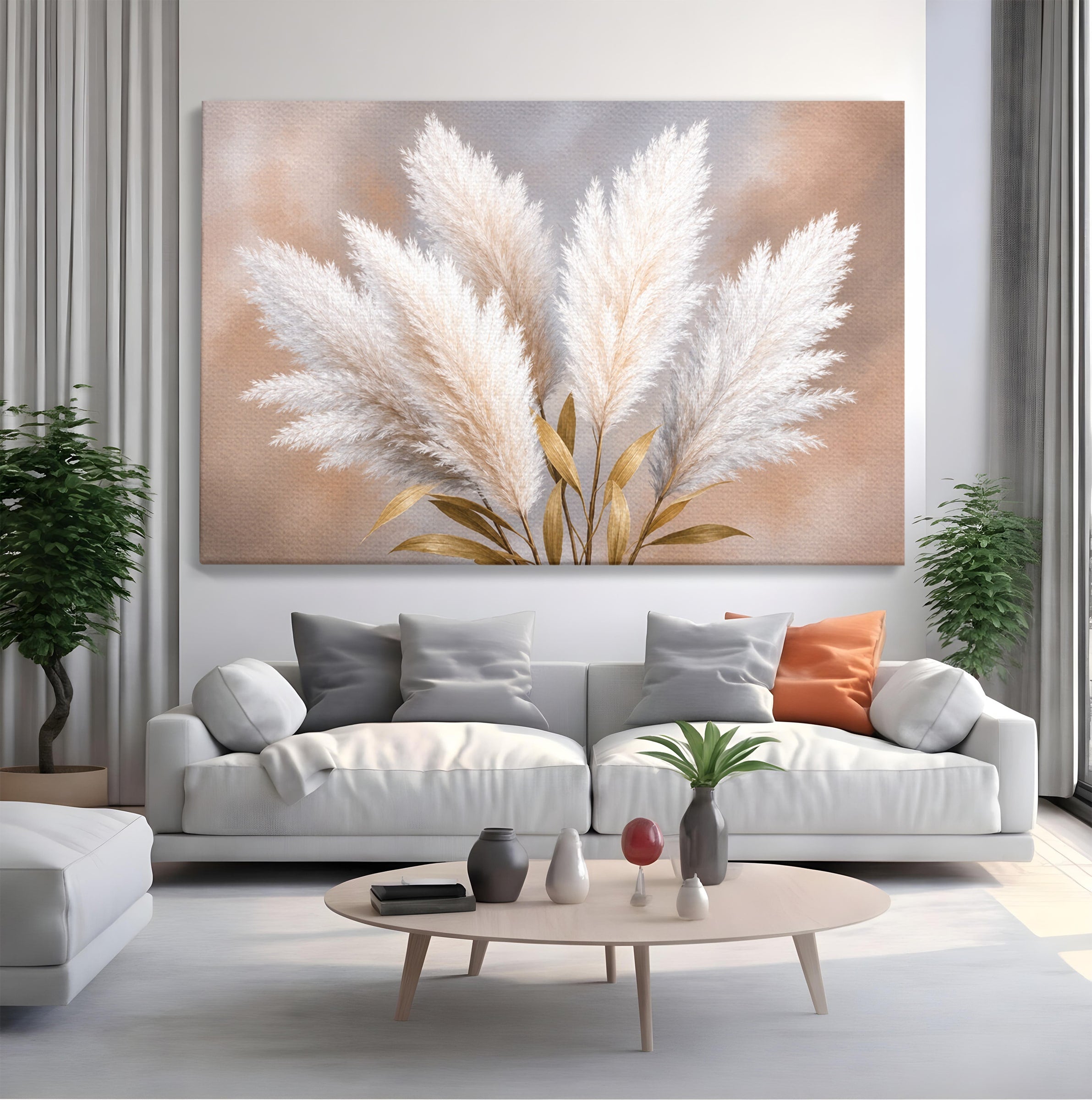 Tablou Canvas Premium LuxCanva® A1889, Pene De Pampas, Pene, Pampas, Natura, Eleganta, Living, Dormitor, Culori Vibrante