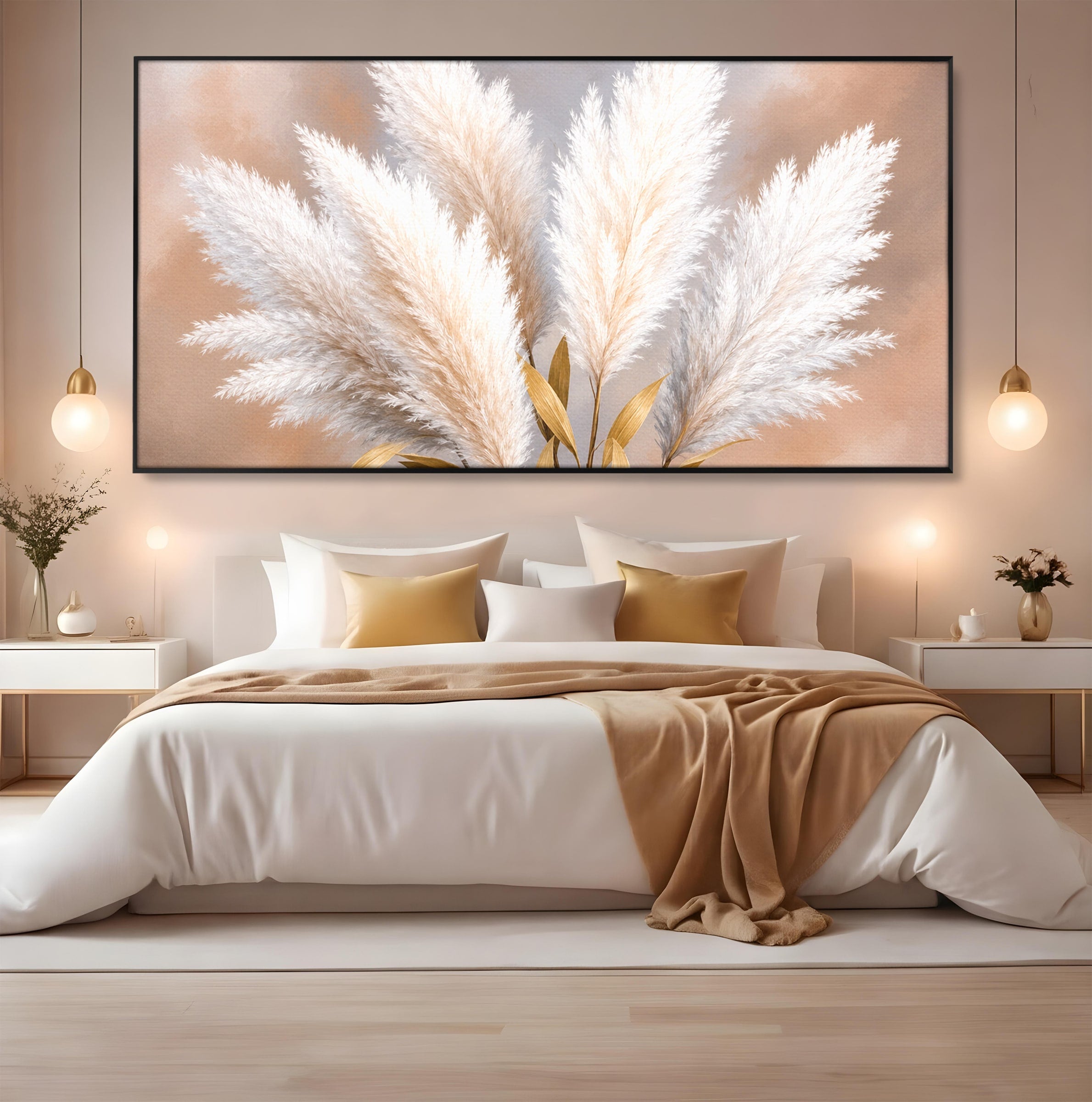 Tablou Canvas Premium LuxCanva® A1889, Pene De Pampas, Pene, Pampas, Natura, Eleganta, Living, Dormitor, Culori Vibrante