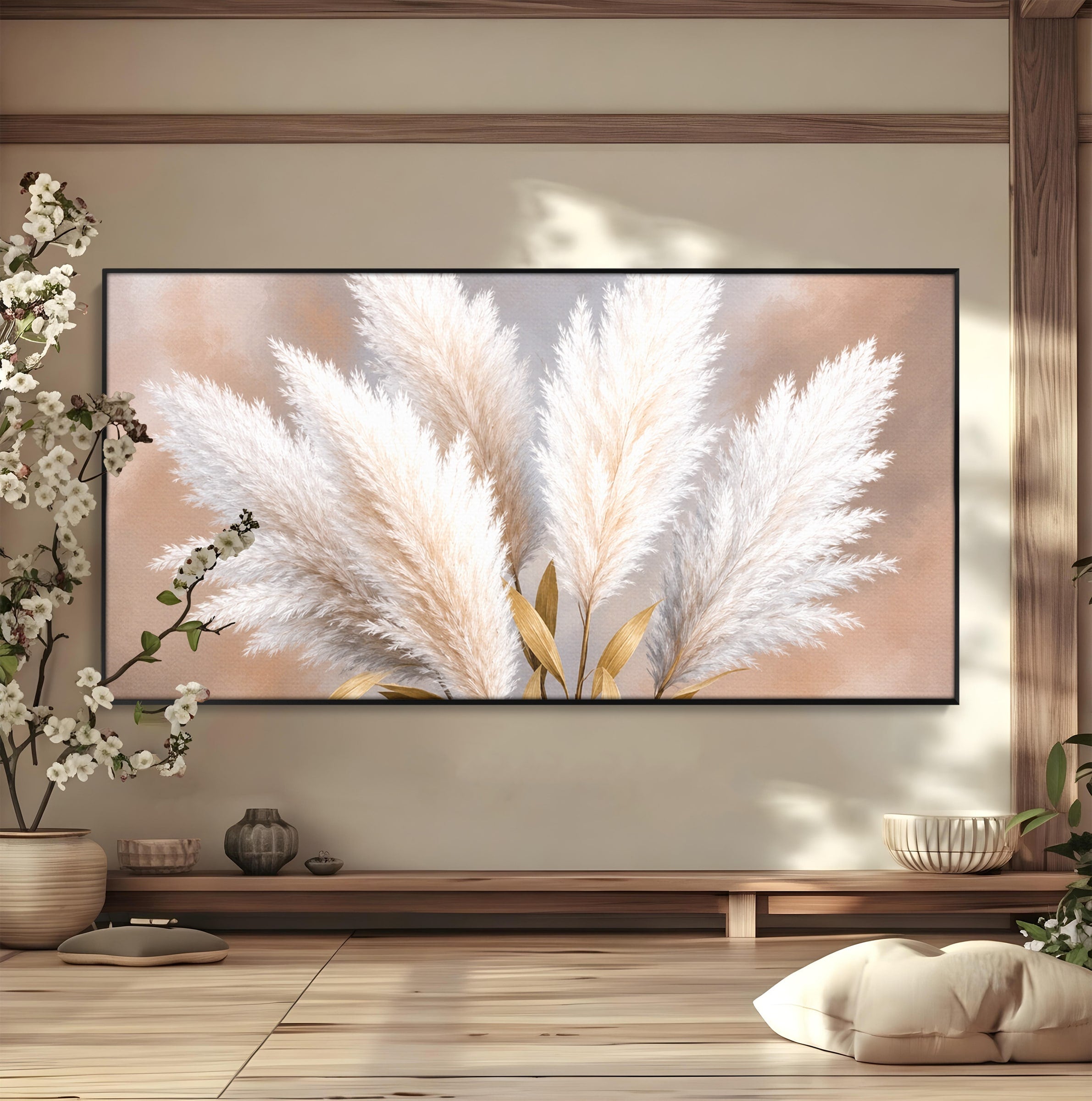 Tablou Canvas Premium LuxCanva® A1889, Pene De Pampas, Pene, Pampas, Natura, Eleganta, Living, Dormitor, Culori Vibrante