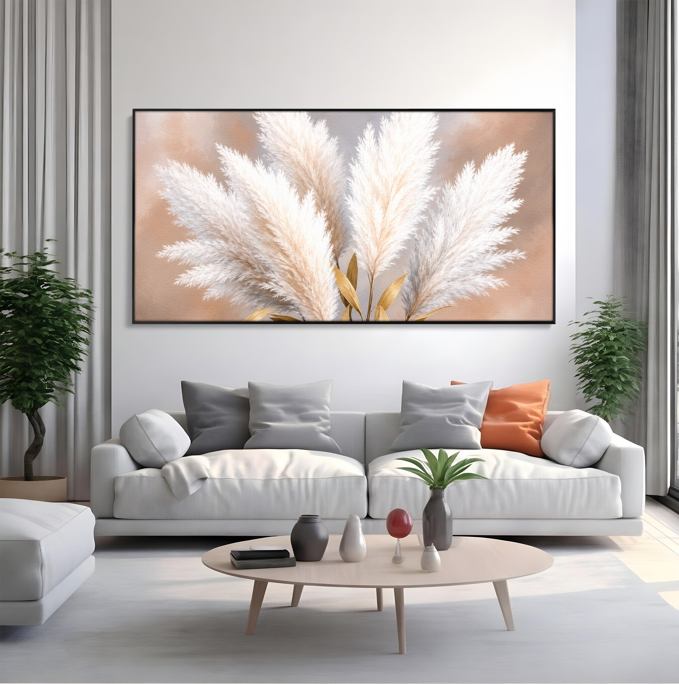 Tablou Canvas Premium LuxCanva® A1889, Pene De Pampas, Pene, Pampas, Natura, Eleganta, Living, Dormitor, Culori Vibrante
