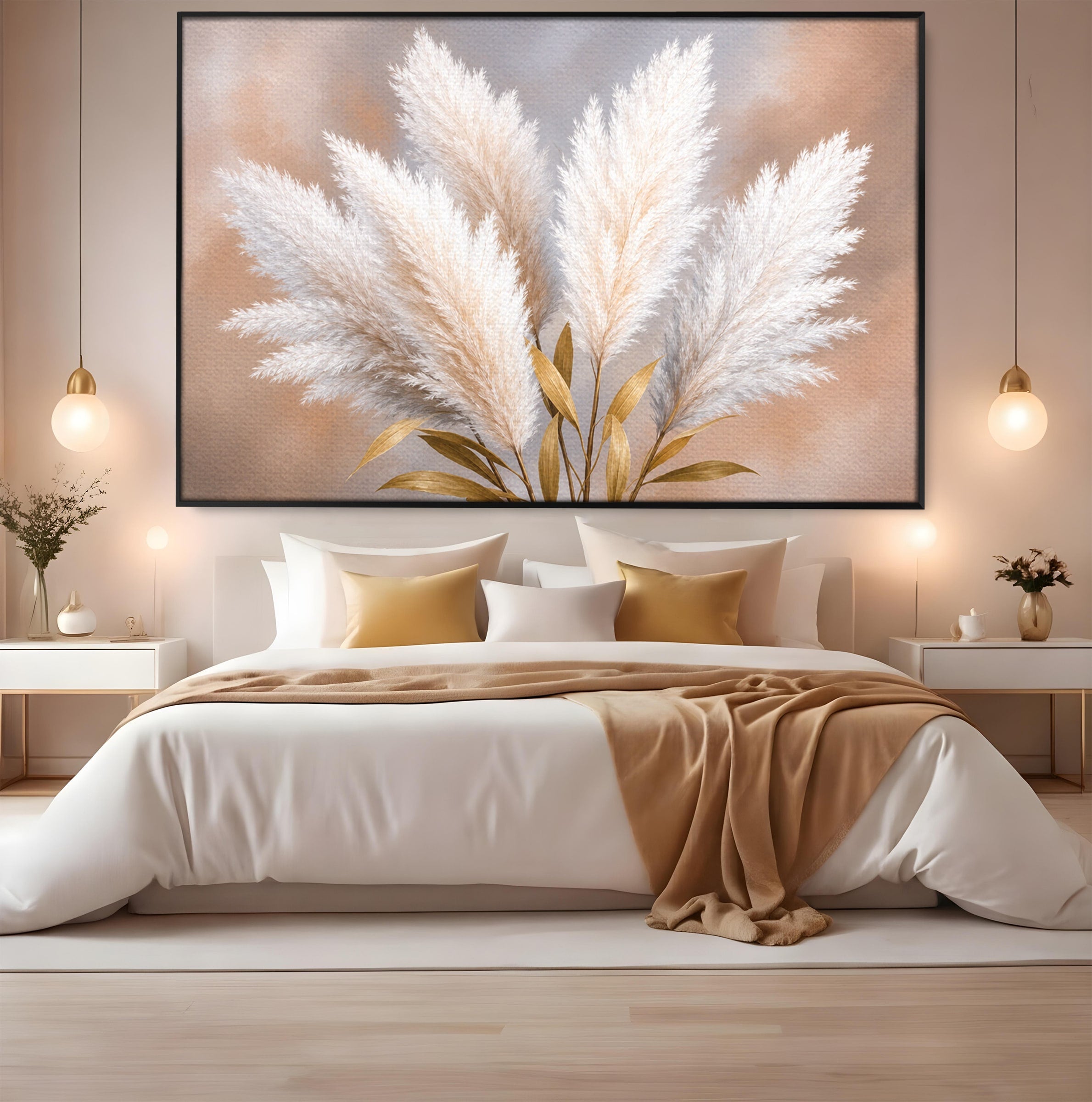 Tablou Canvas Premium LuxCanva® A1889, Pene De Pampas, Pene, Pampas, Natura, Eleganta, Living, Dormitor, Culori Vibrante