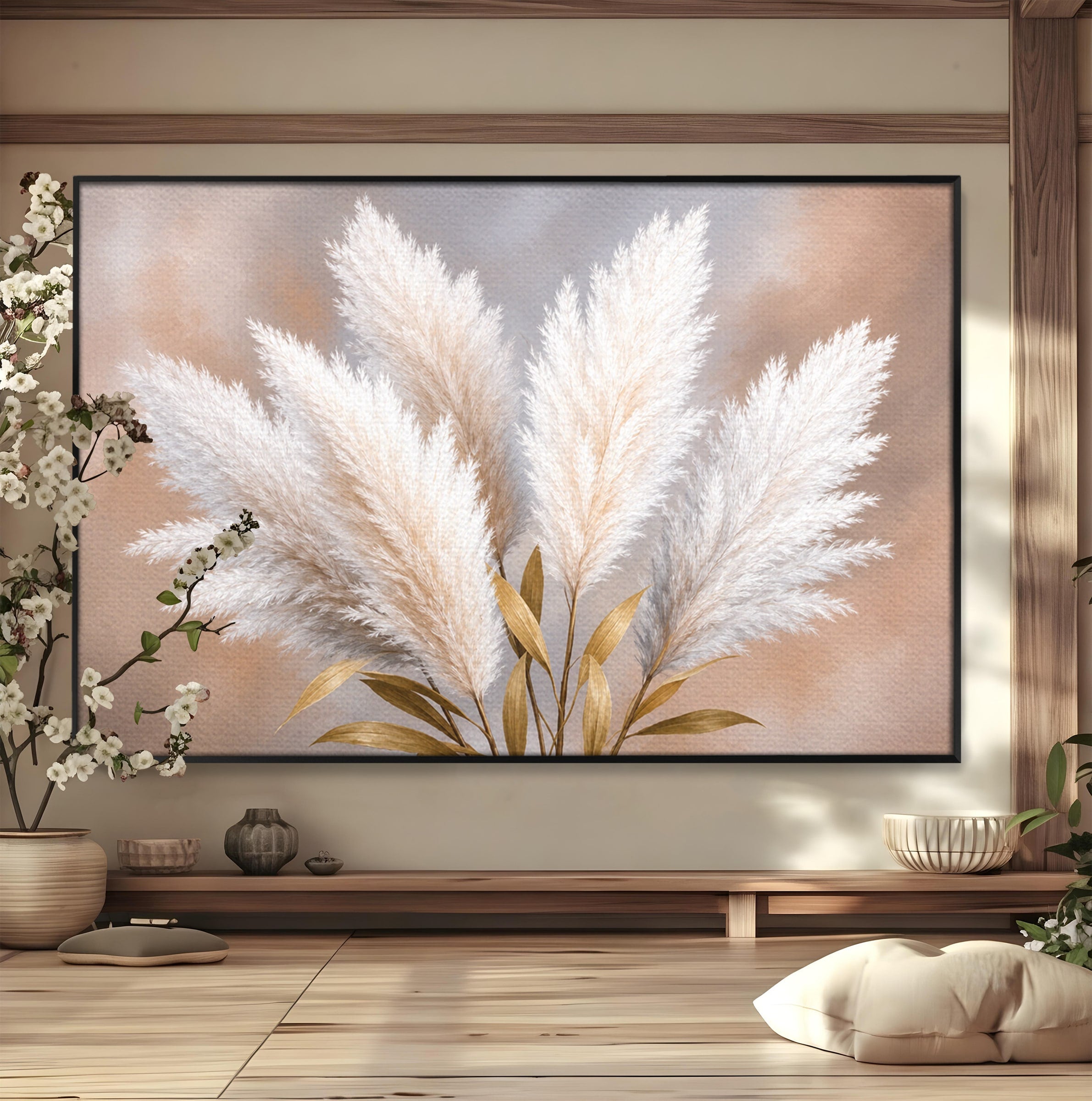 Tablou Canvas Premium LuxCanva® A1889, Pene De Pampas, Pene, Pampas, Natura, Eleganta, Living, Dormitor, Culori Vibrante