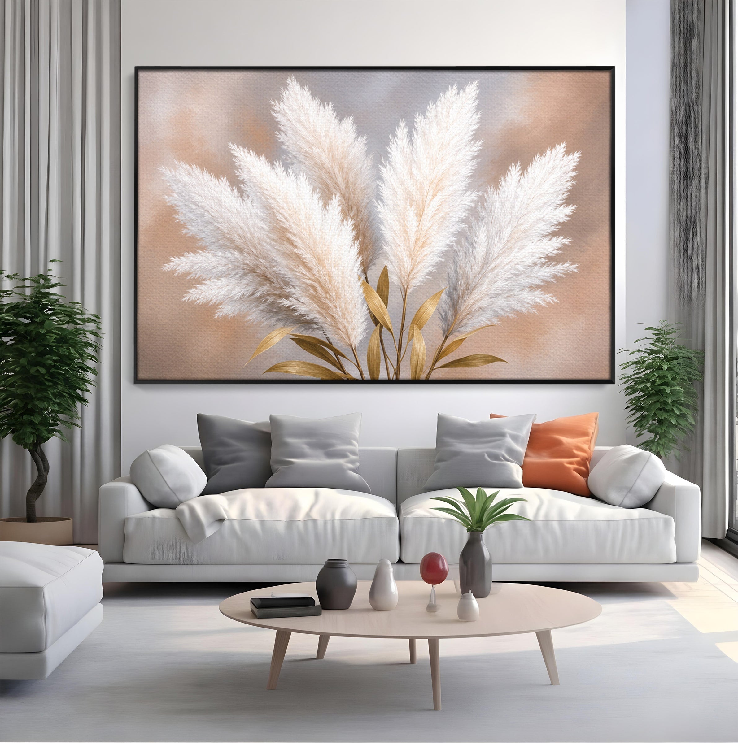 Tablou Canvas Premium LuxCanva® A1889, Pene De Pampas, Pene, Pampas, Natura, Eleganta, Living, Dormitor, Culori Vibrante