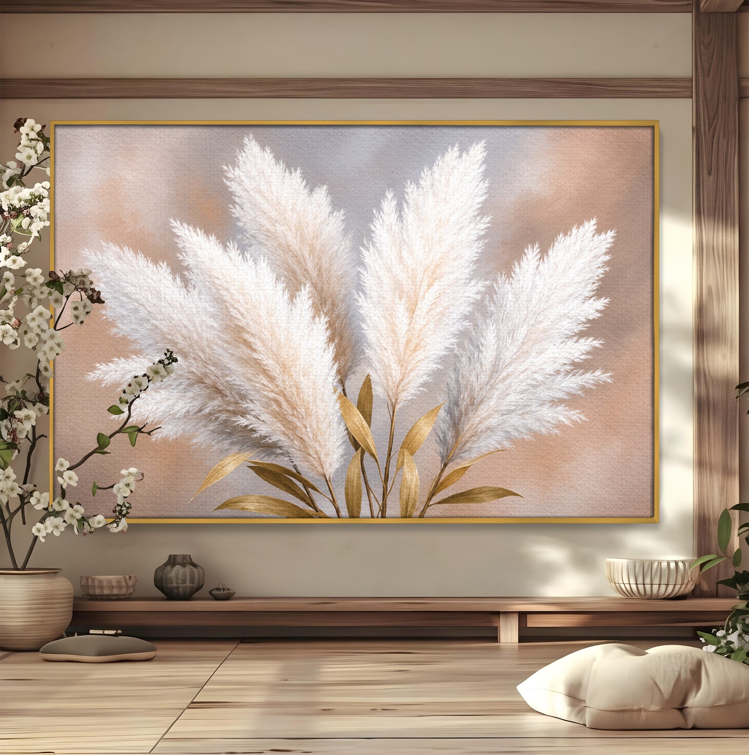 Tablou Canvas Premium LuxCanva® A1889, Pene De Pampas, Pene, Pampas, Natura, Eleganta, Living, Dormitor, Culori Vibrante