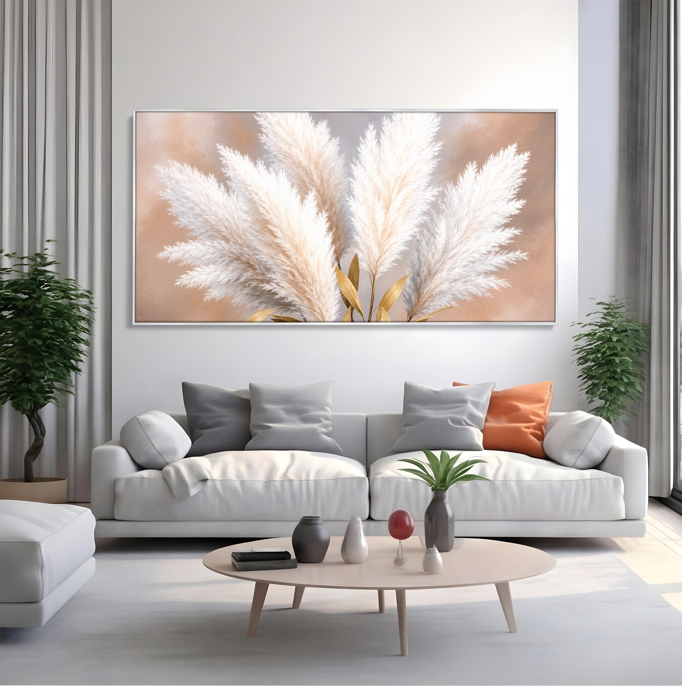 Tablou Canvas Premium LuxCanva® A1889, Pene De Pampas, Pene, Pampas, Natura, Eleganta, Living, Dormitor, Culori Vibrante