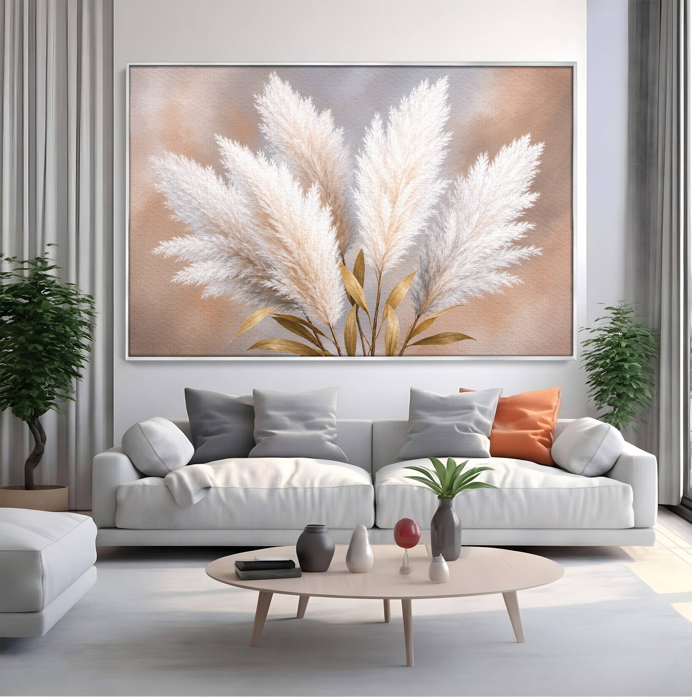 Tablou Canvas Premium LuxCanva® A1889, Pene De Pampas, Pene, Pampas, Natura, Eleganta, Living, Dormitor, Culori Vibrante