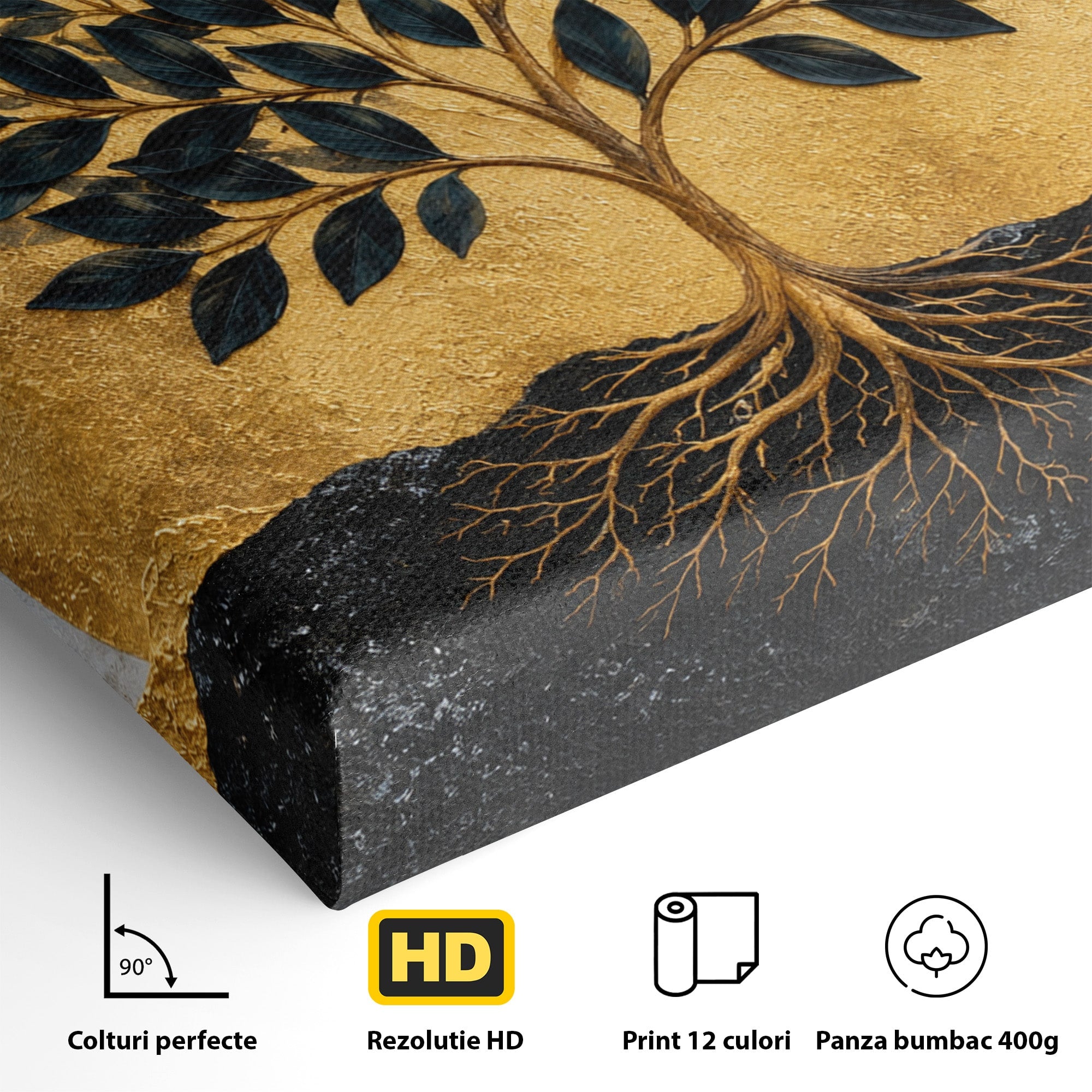Tablou Canvas Premium LuxCanva® A1892, Arborele Vietii Auriu, Arbore, Viata, Abstract, Eleganta, Living, Culori Vibrante