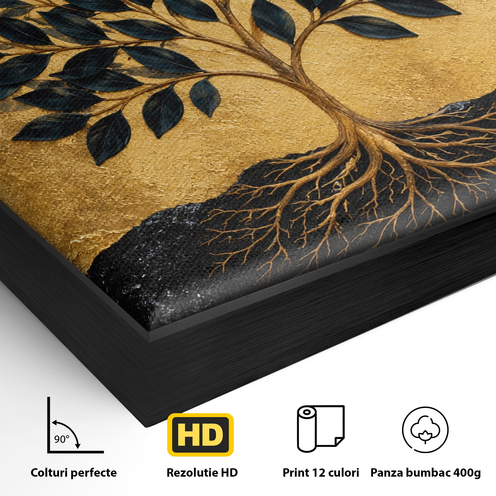 Tablou Canvas Premium LuxCanva® A1892, Arborele Vietii Auriu, Arbore, Viata, Abstract, Eleganta, Living, Culori Vibrante
