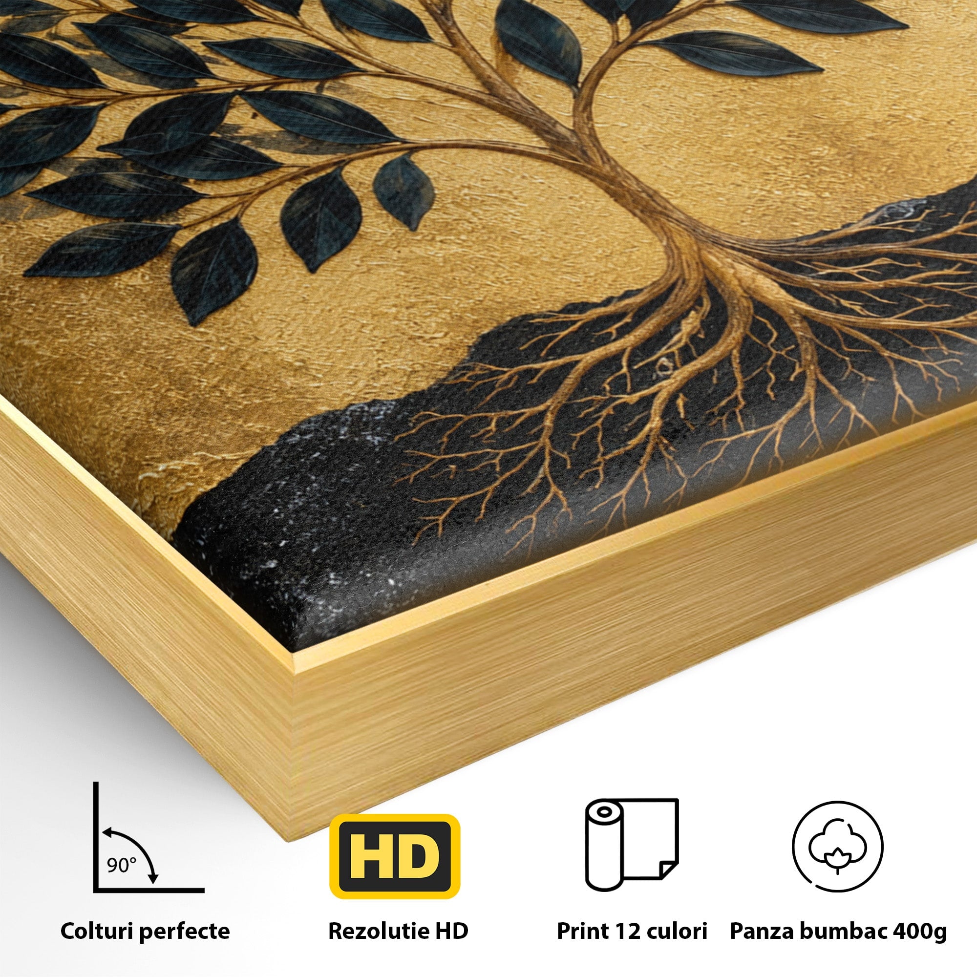 Tablou Canvas Premium LuxCanva® A1892, Arborele Vietii Auriu, Arbore, Viata, Abstract, Eleganta, Living, Culori Vibrante