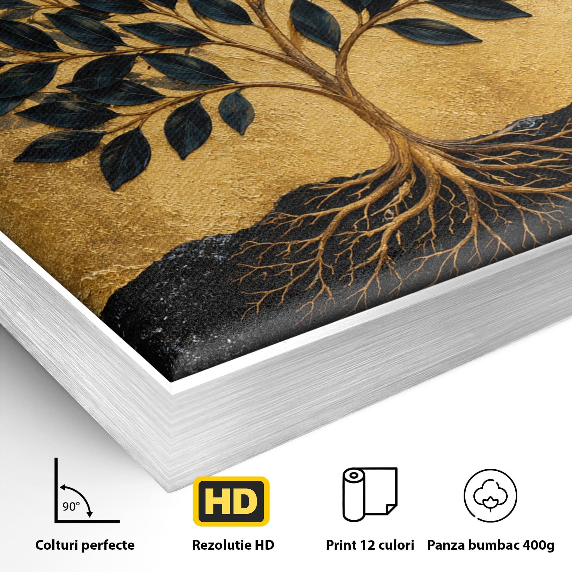 Tablou Canvas Premium LuxCanva® A1892, Arborele Vietii Auriu, Arbore, Viata, Abstract, Eleganta, Living, Culori Vibrante
