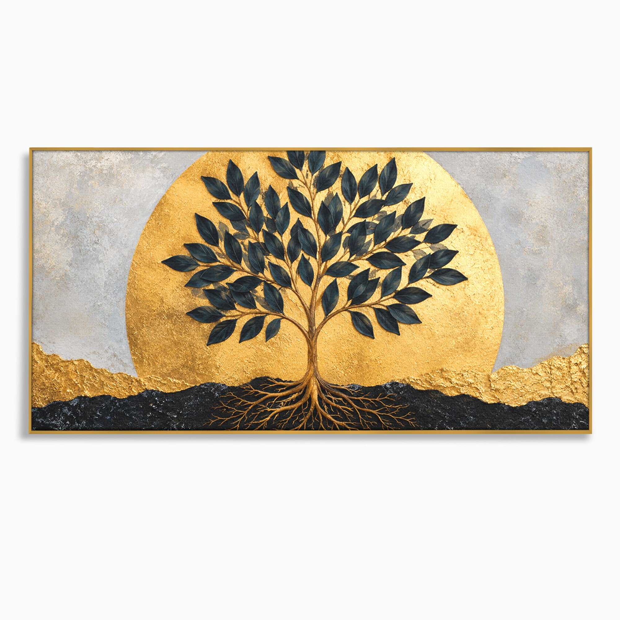 Tablou Canvas Premium LuxCanva® A1892, Arborele Vietii Auriu, Arbore, Viata, Abstract, Eleganta, Living, Culori Vibrante