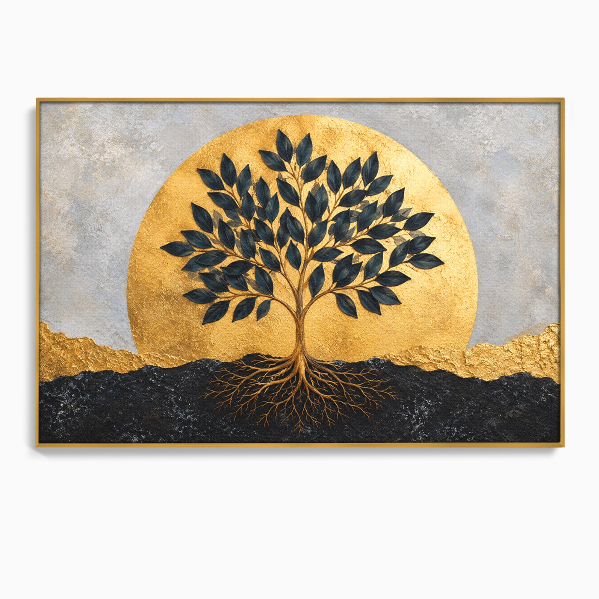 Tablou Canvas Premium LuxCanva® A1892, Arborele Vietii Auriu, Arbore, Viata, Abstract, Eleganta, Living, Culori Vibrante