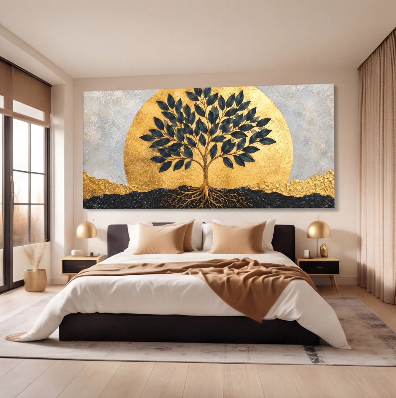 Tablou Canvas Premium LuxCanva® A1892, Arborele Vietii Auriu, Arbore, Viata, Abstract, Eleganta, Living, Culori Vibrante