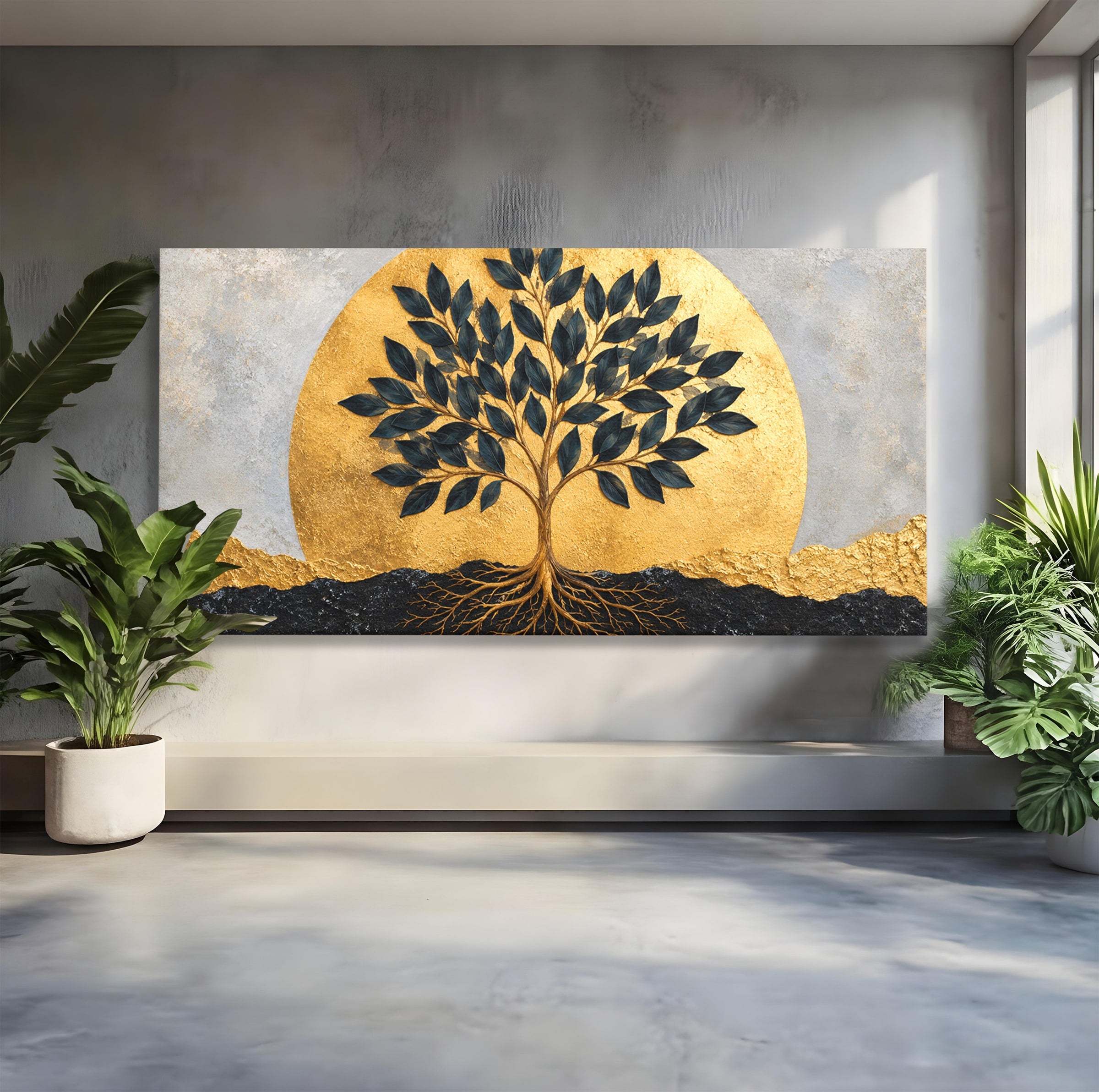 Tablou Canvas Premium LuxCanva® A1892, Arborele Vietii Auriu, Arbore, Viata, Abstract, Eleganta, Living, Culori Vibrante