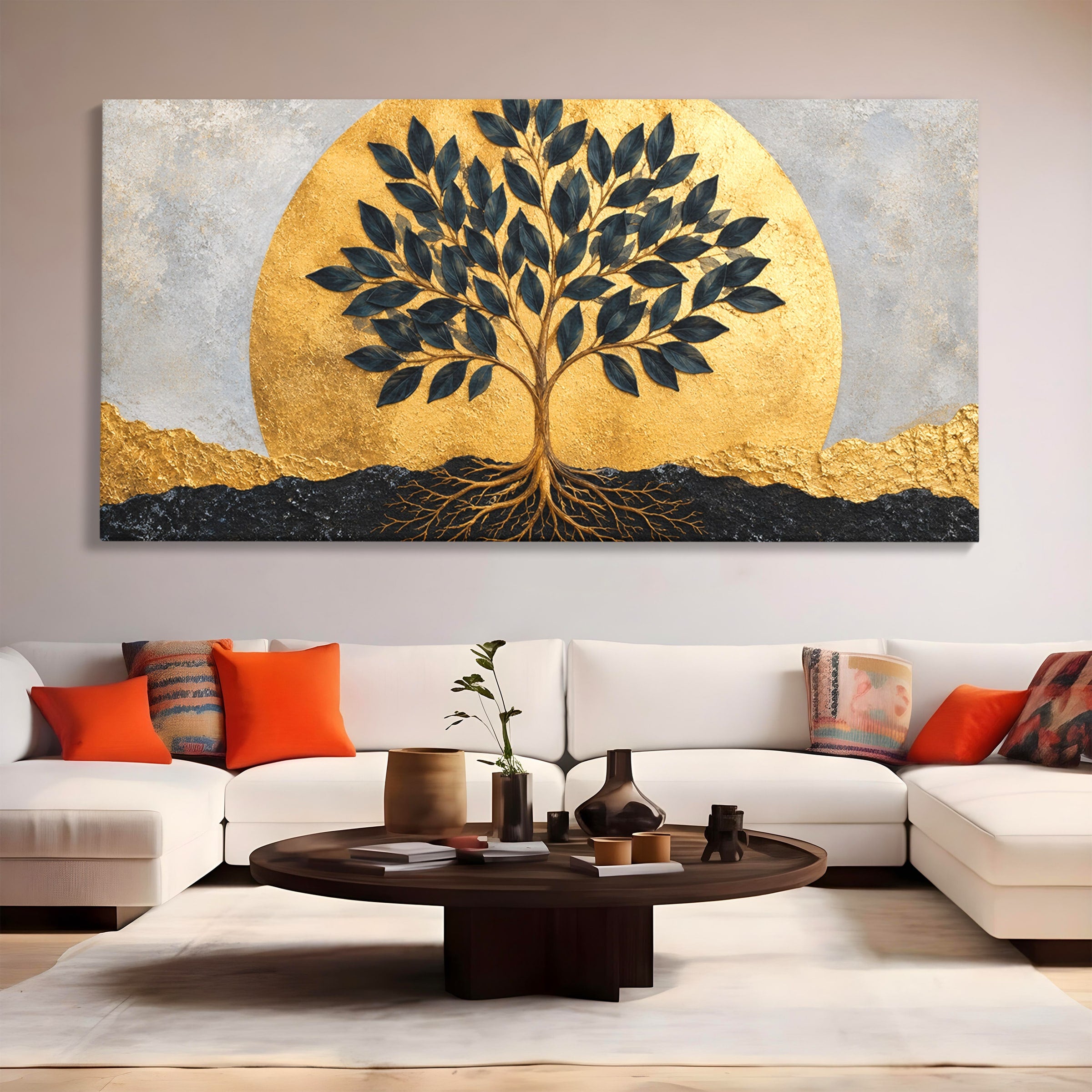 Tablou Canvas Premium LuxCanva® A1892, Arborele Vietii Auriu, Arbore, Viata, Abstract, Eleganta, Living, Culori Vibrante