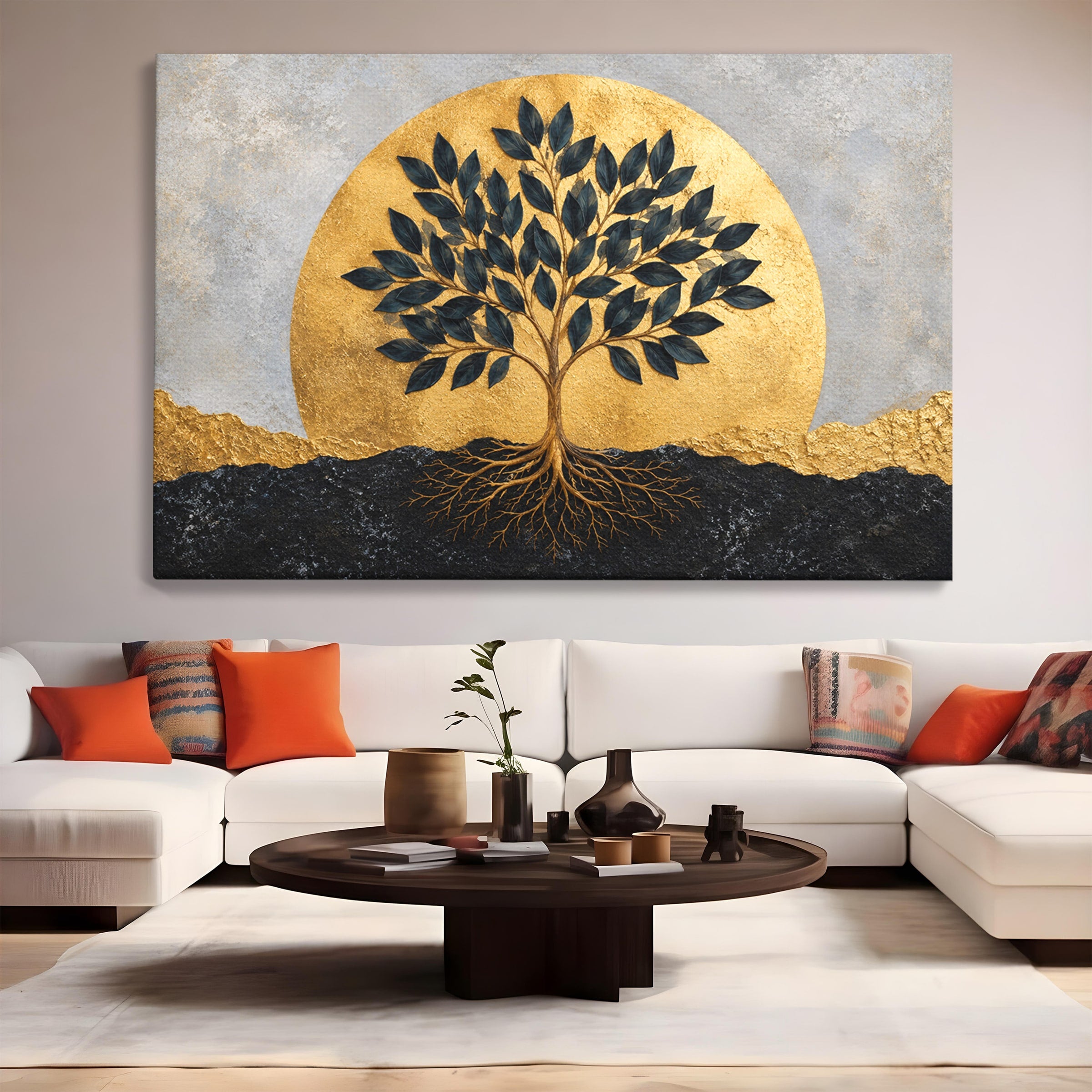 Tablou Canvas Premium LuxCanva® A1892, Arborele Vietii Auriu, Arbore, Viata, Abstract, Eleganta, Living, Culori Vibrante