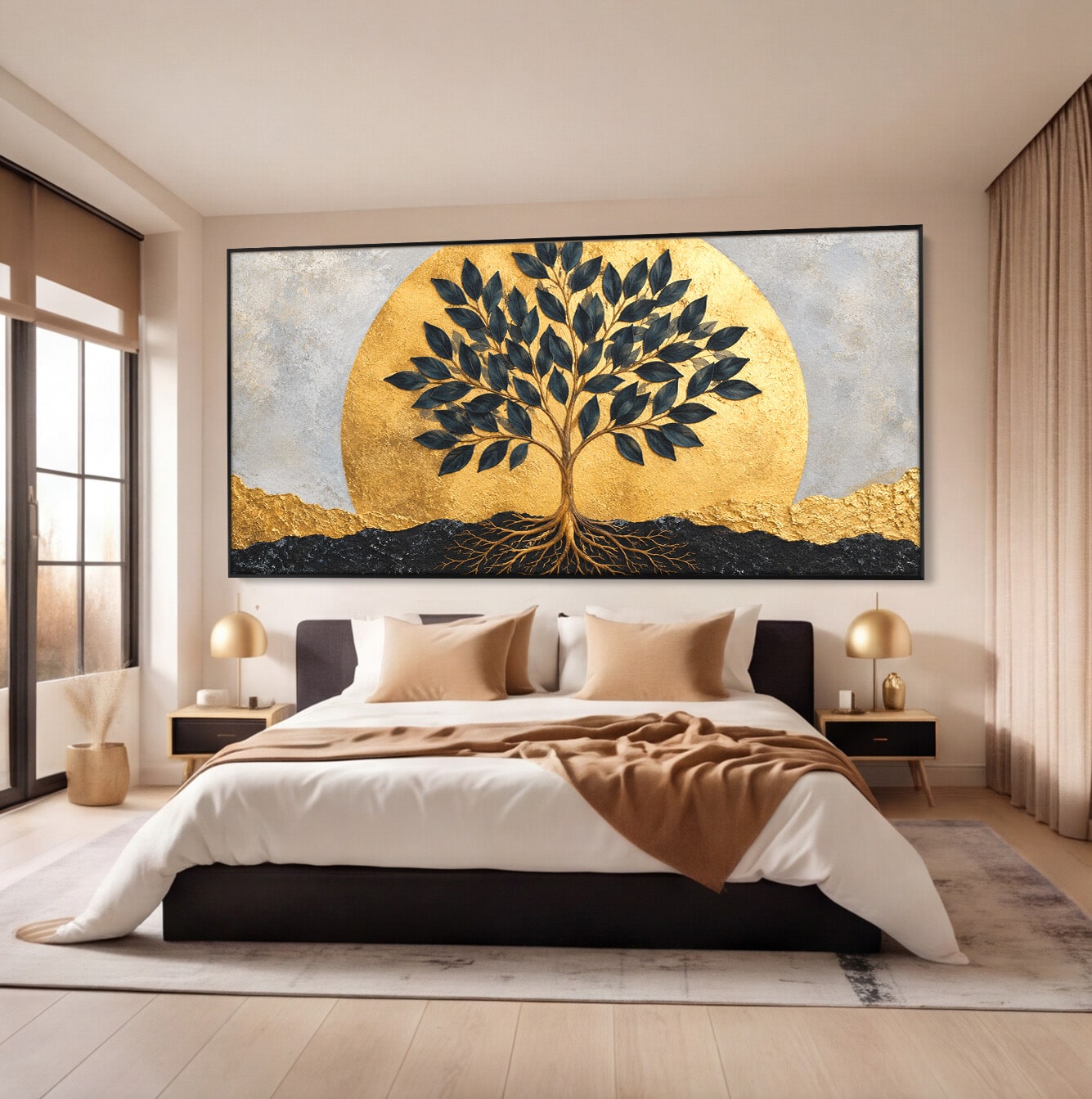 Tablou Canvas Premium LuxCanva® A1892, Arborele Vietii Auriu, Arbore, Viata, Abstract, Eleganta, Living, Culori Vibrante