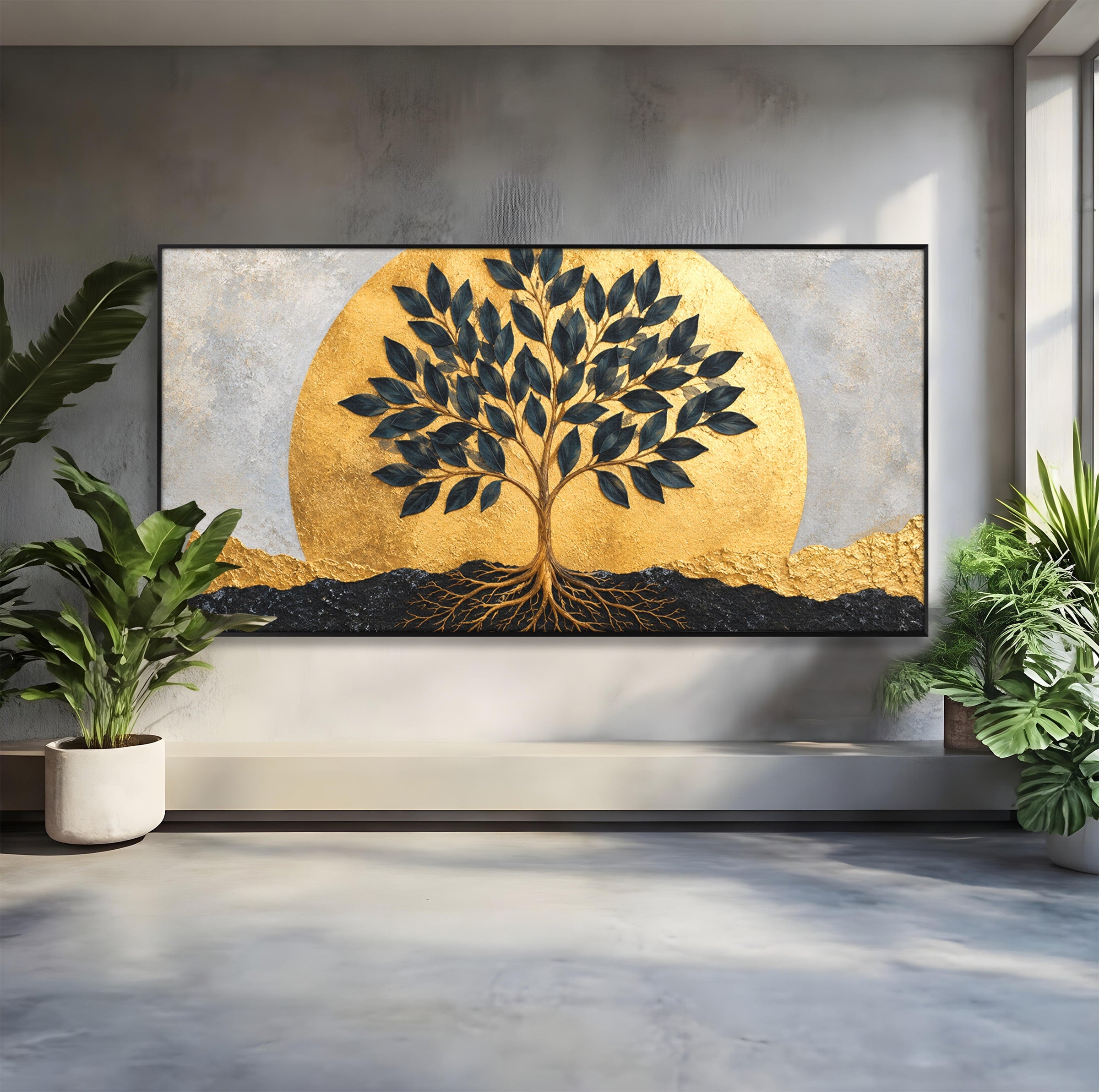 Tablou Canvas Premium LuxCanva® A1892, Arborele Vietii Auriu, Arbore, Viata, Abstract, Eleganta, Living, Culori Vibrante