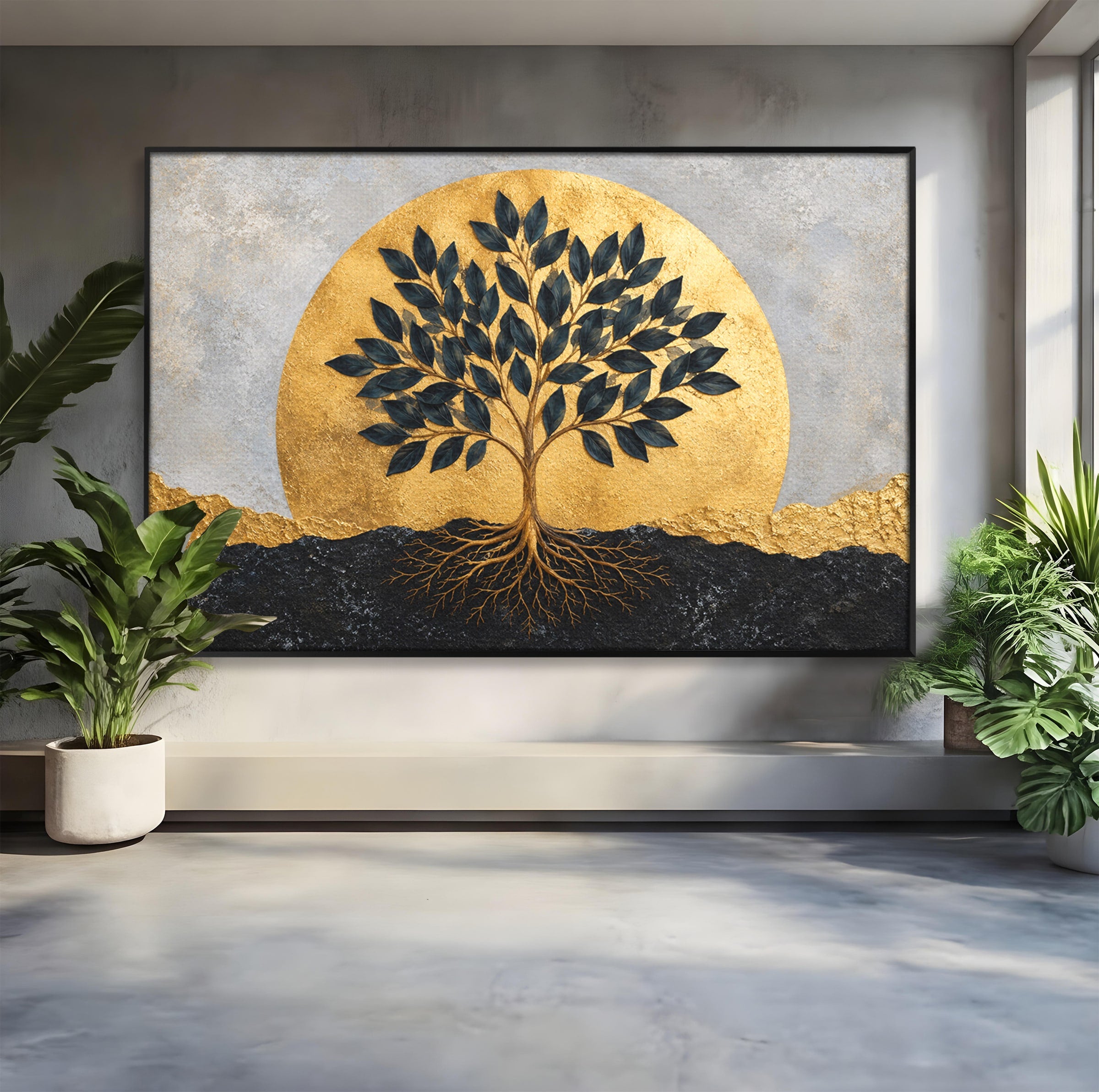 Tablou Canvas Premium LuxCanva® A1892, Arborele Vietii Auriu, Arbore, Viata, Abstract, Eleganta, Living, Culori Vibrante
