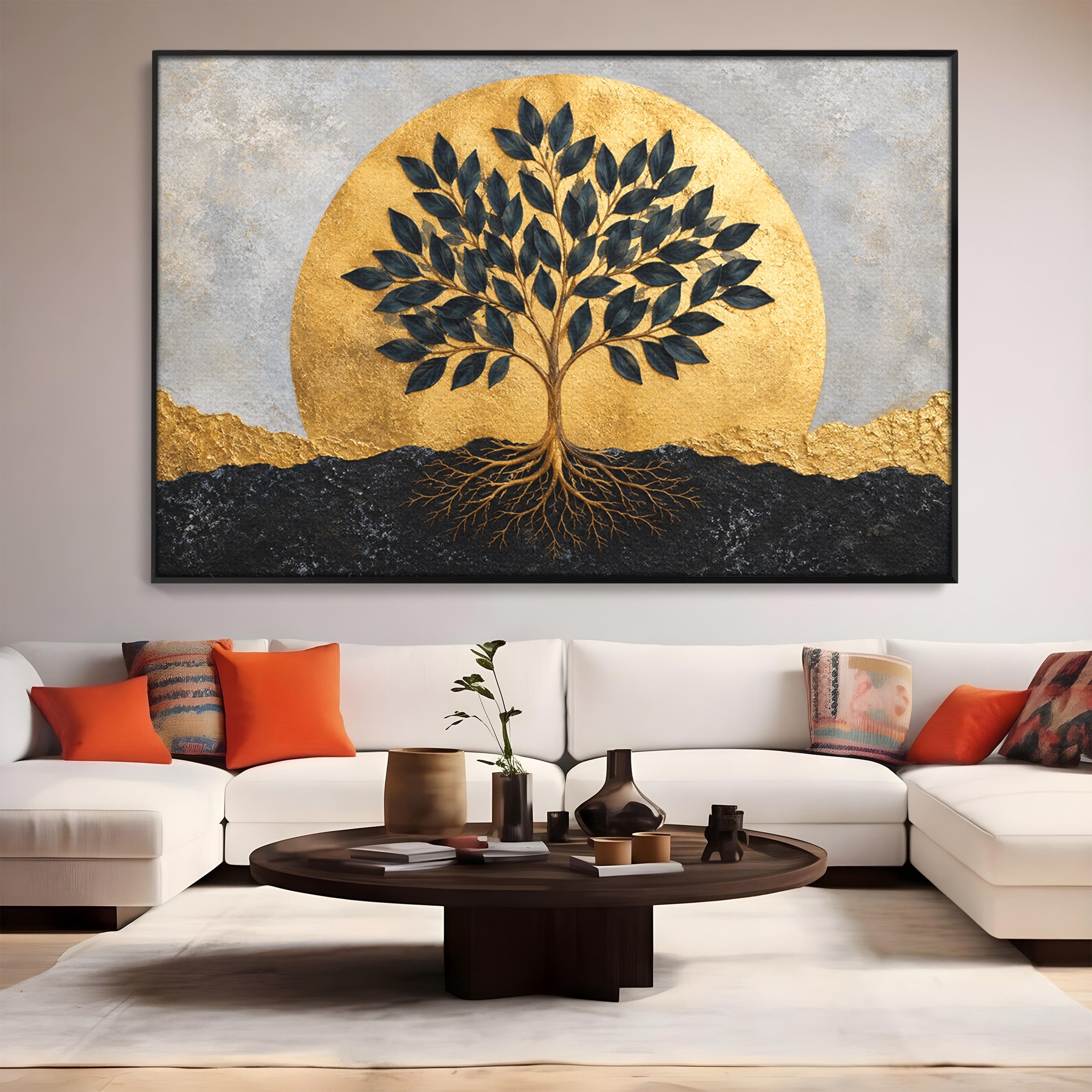 Tablou Canvas Premium LuxCanva® A1892, Arborele Vietii Auriu, Arbore, Viata, Abstract, Eleganta, Living, Culori Vibrante