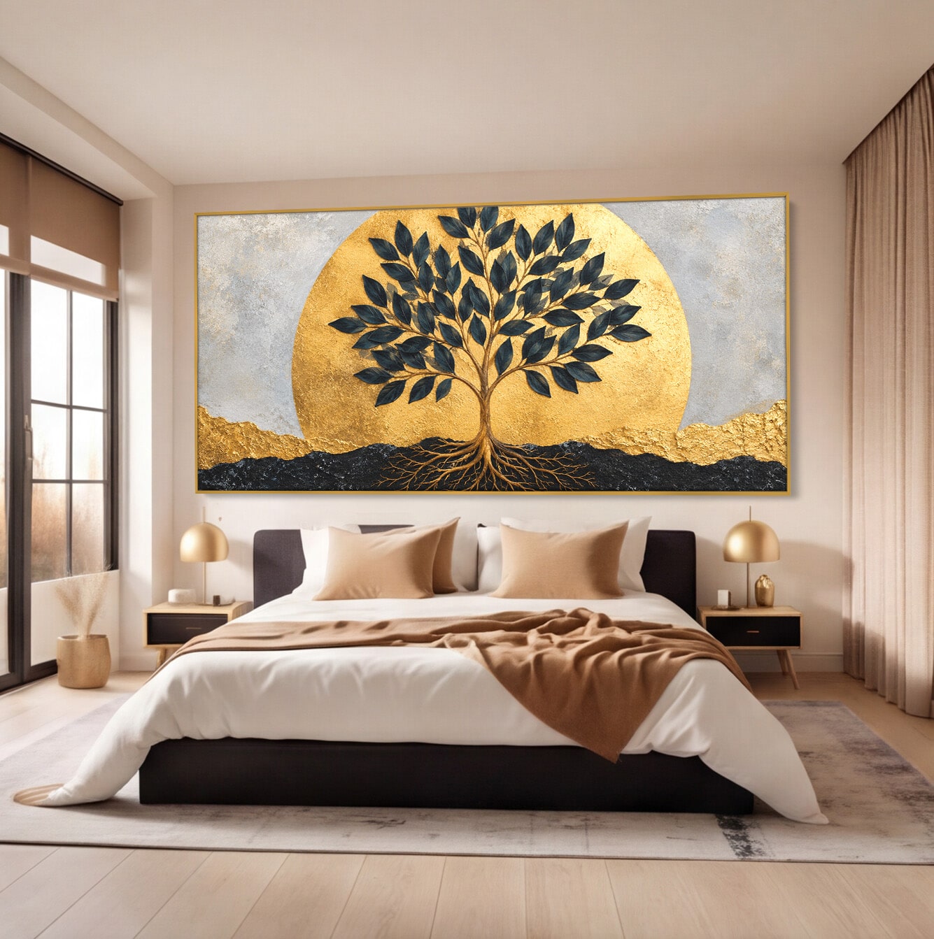 Tablou Canvas Premium LuxCanva® A1892, Arborele Vietii Auriu, Arbore, Viata, Abstract, Eleganta, Living, Culori Vibrante