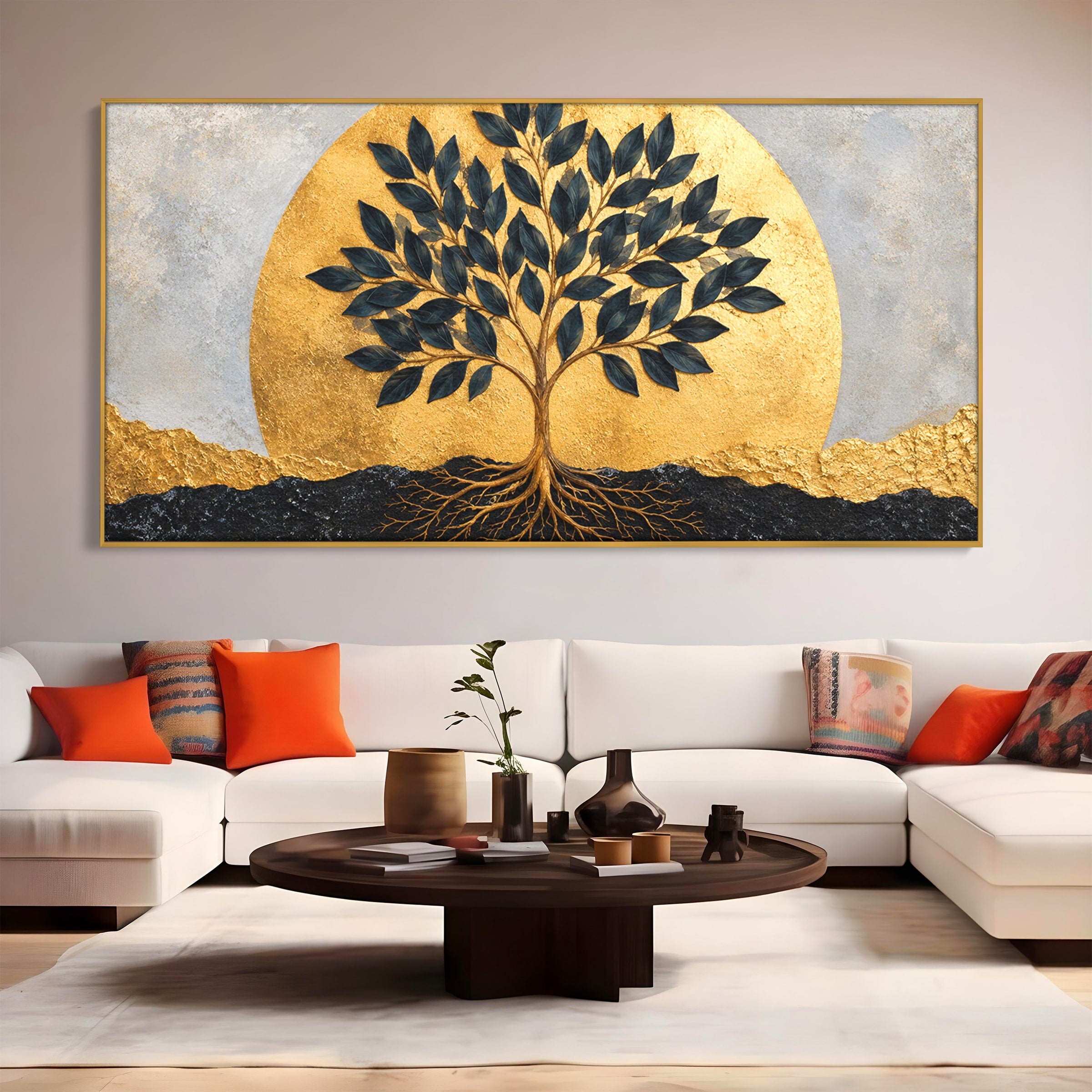 Tablou Canvas Premium LuxCanva® A1892, Arborele Vietii Auriu, Arbore, Viata, Abstract, Eleganta, Living, Culori Vibrante