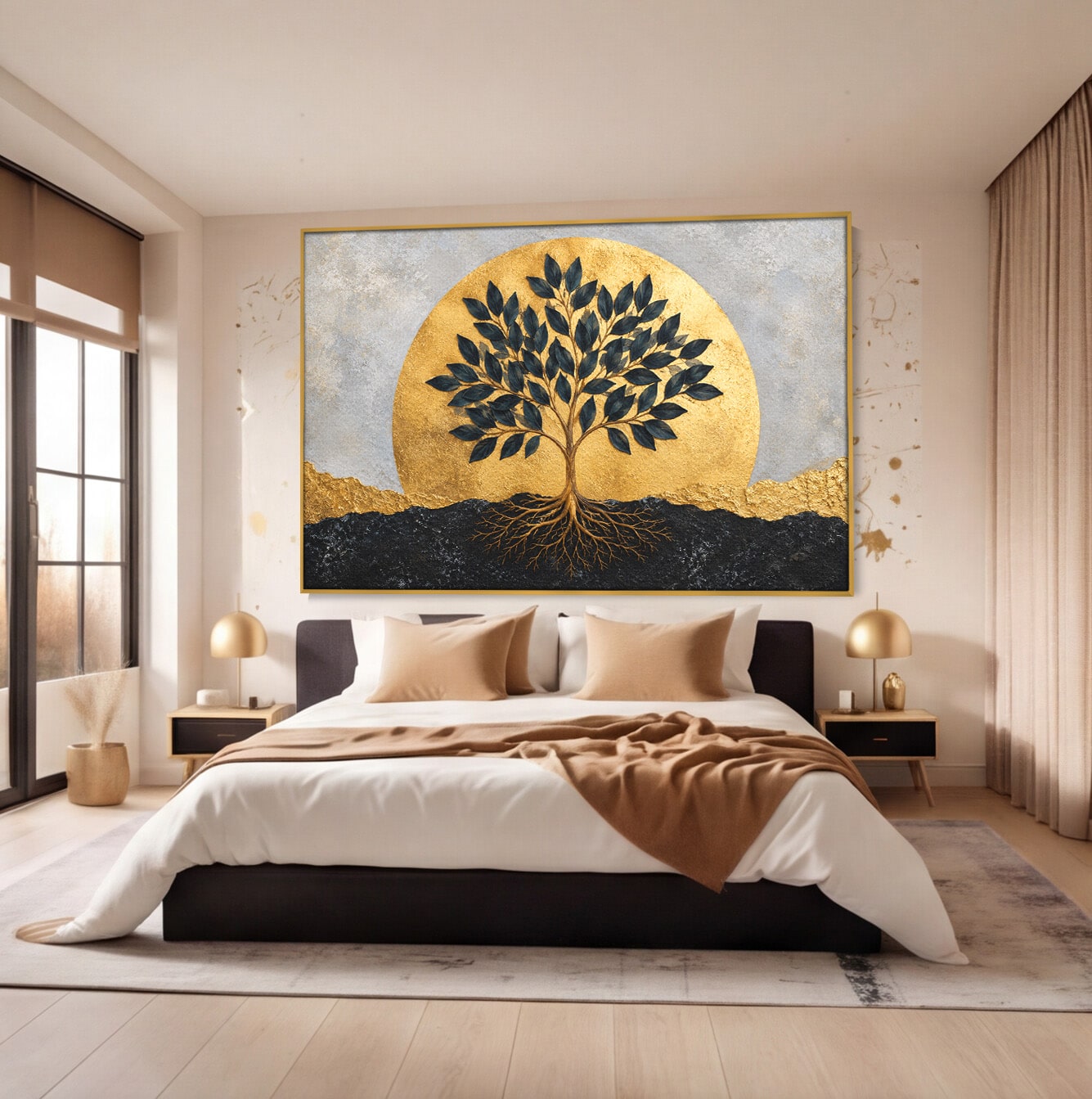Tablou Canvas Premium LuxCanva® A1892, Arborele Vietii Auriu, Arbore, Viata, Abstract, Eleganta, Living, Culori Vibrante
