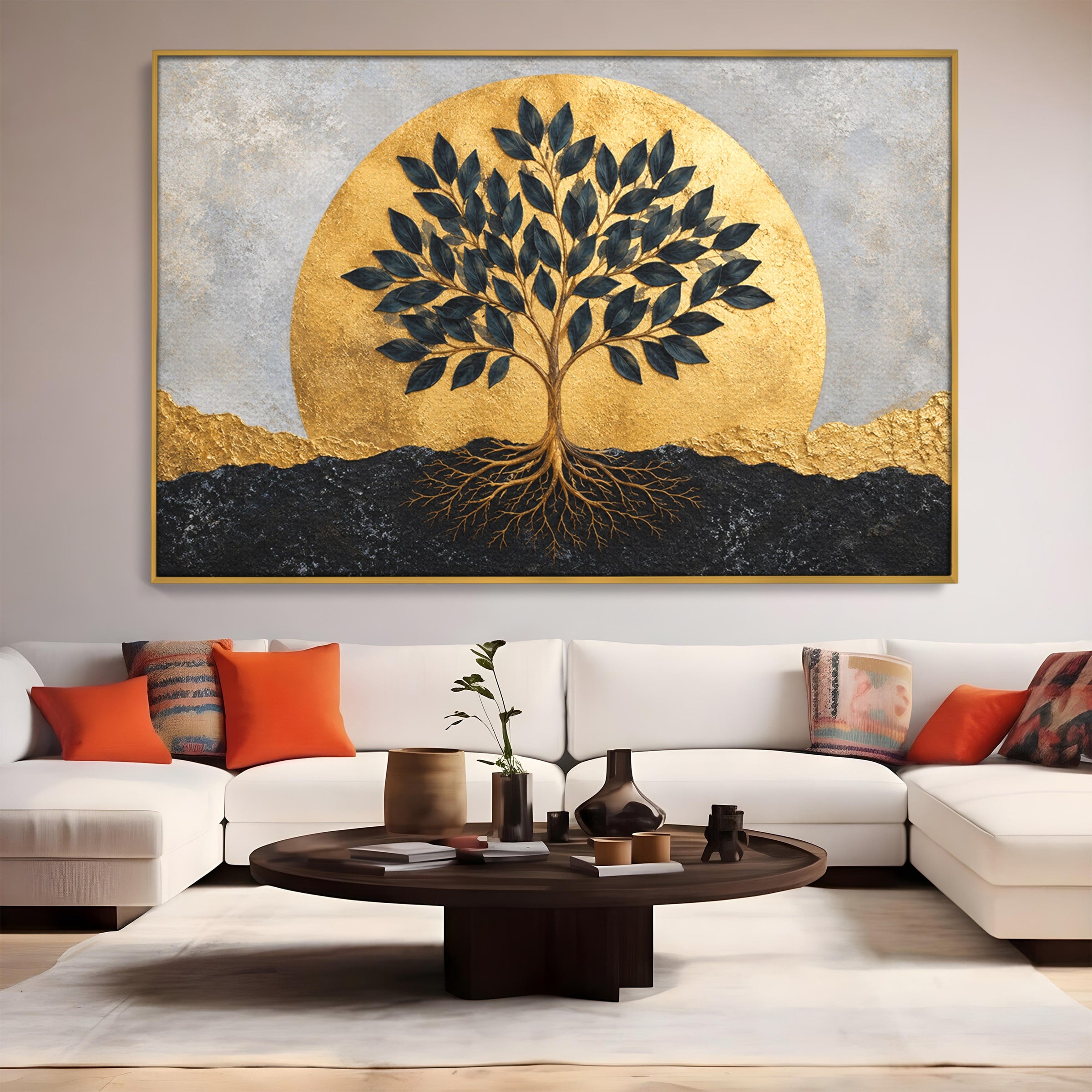 Tablou Canvas Premium LuxCanva® A1892, Arborele Vietii Auriu, Arbore, Viata, Abstract, Eleganta, Living, Culori Vibrante